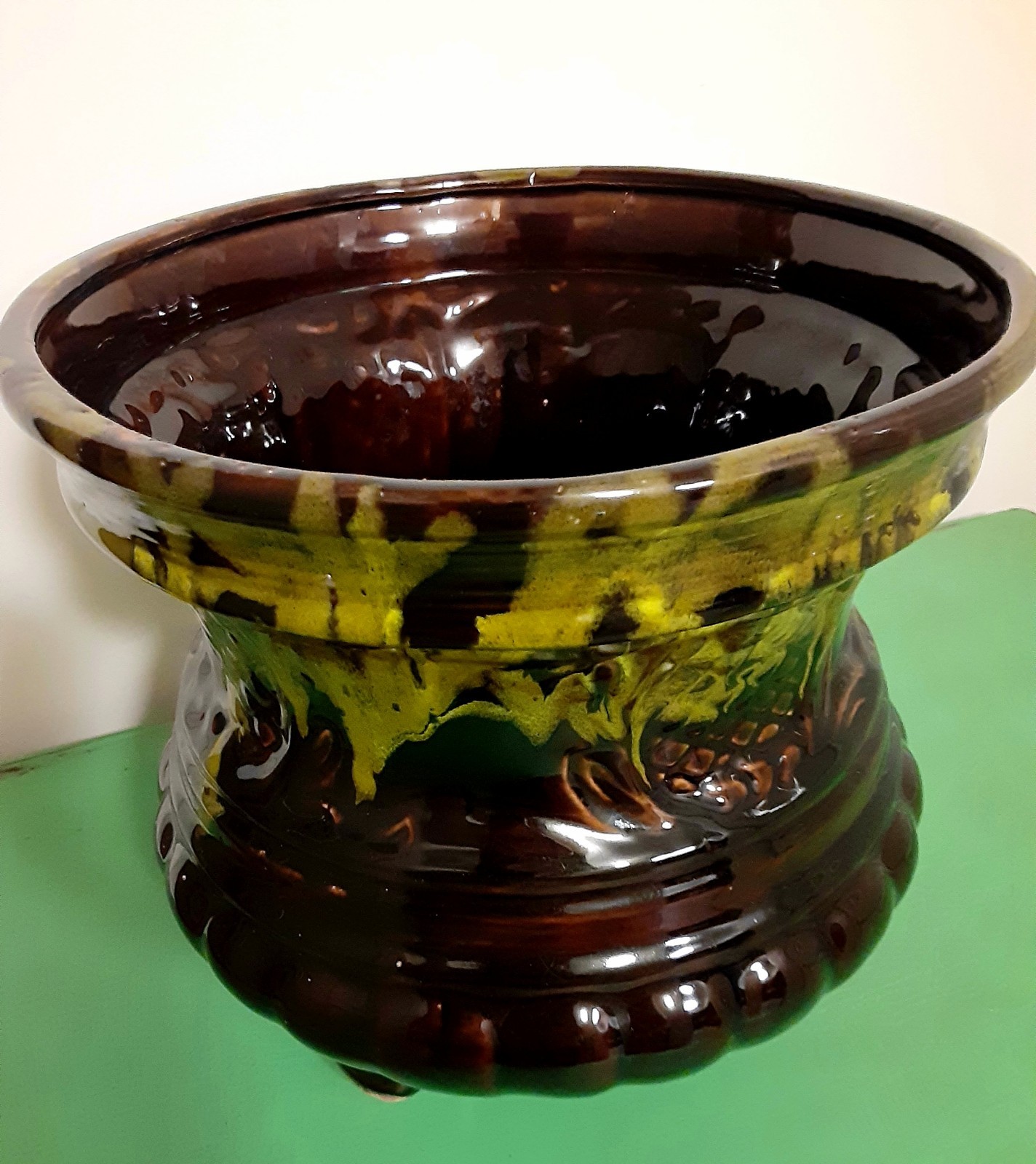 Vintage MCM Footed Large Planter Pottery Neon Lava Glazed California Originals