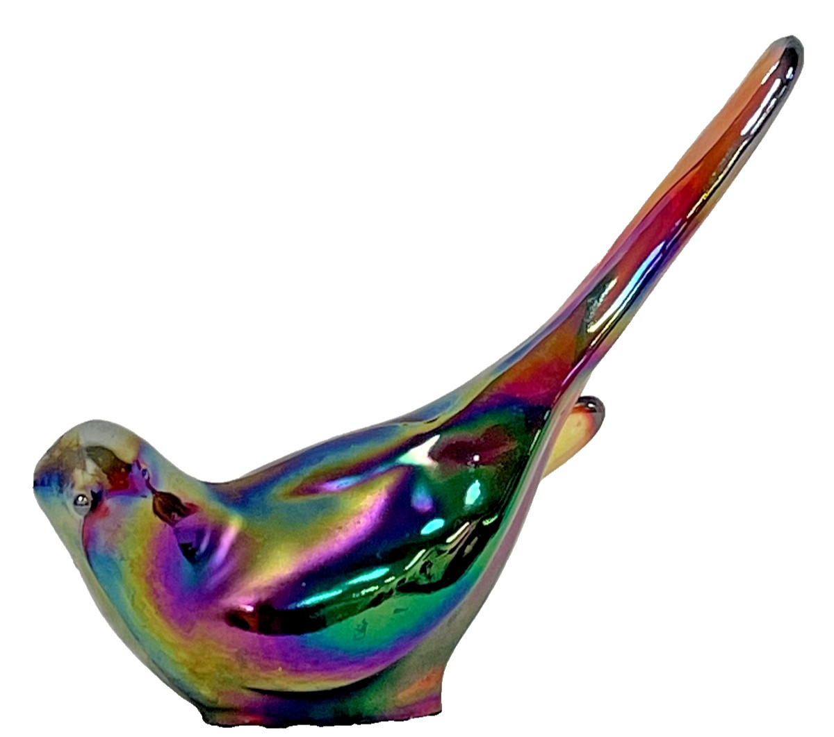 Fenton Iridescent Bird Of Happiness Art Glass Figurine Multicolor Rainbow