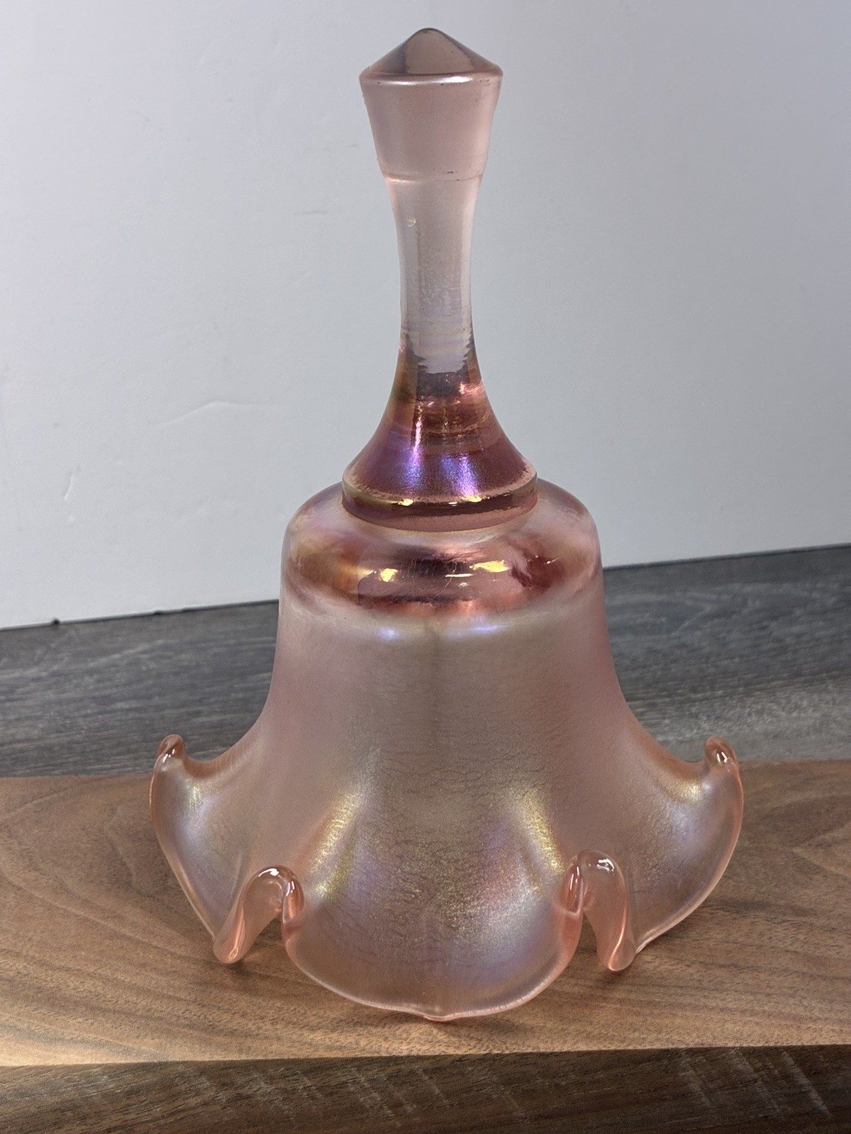 FENTON VINTAGE FROSTED Pink Bell Ruffle Satin Glass Iridescent
