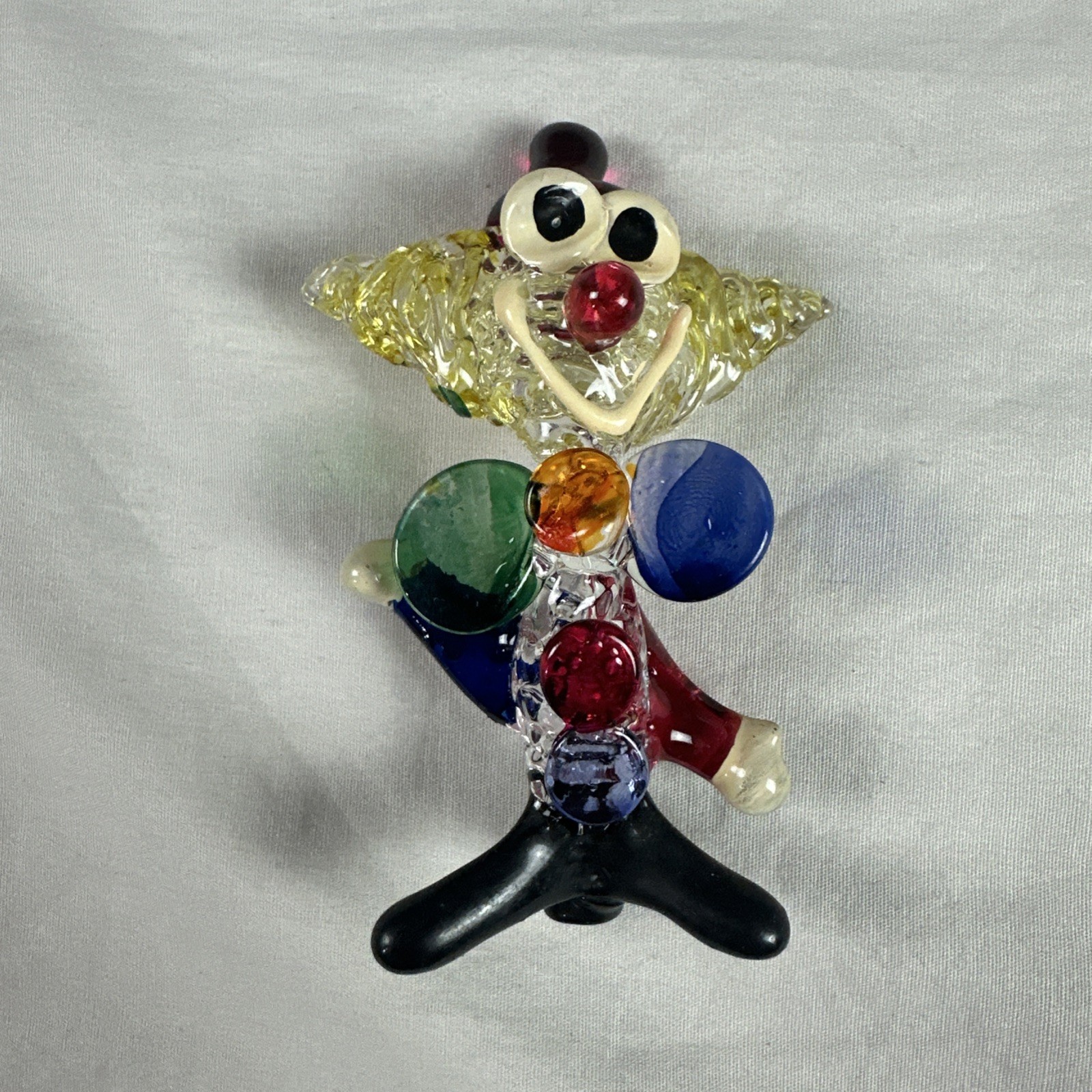 Vintage Clown Art Glass Sculpture Figure Jester 4” Hat Circus