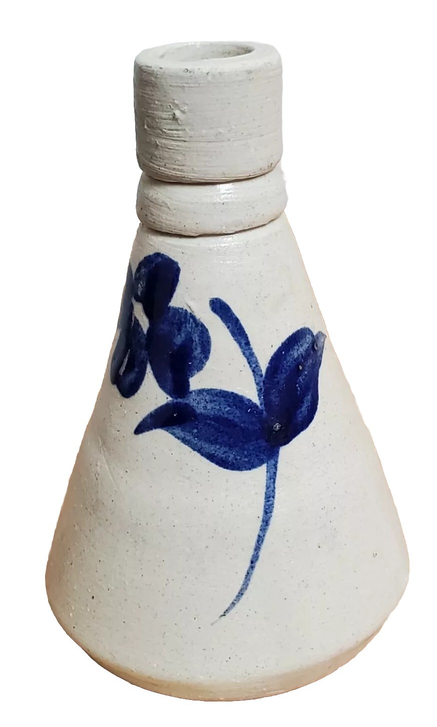 Williamsburg Pottery Inkwell Vase Salt Glaze Blue Tulip Handmade Signed 4″