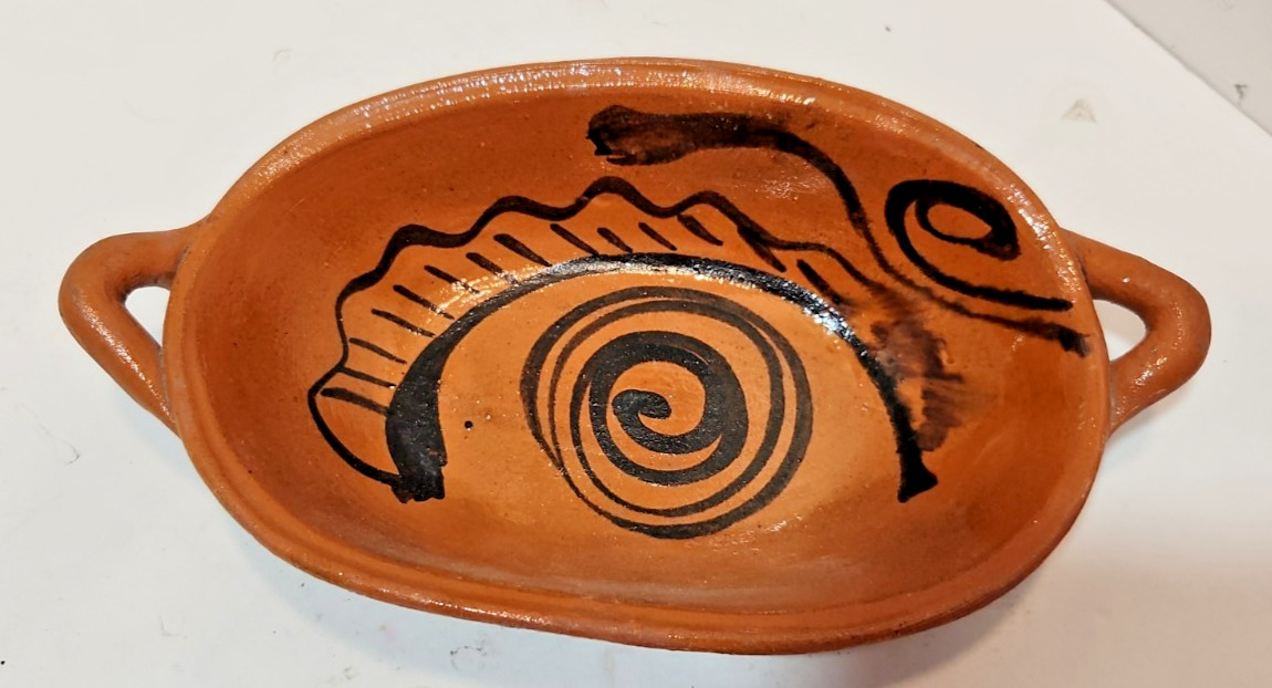 Vintage Mexican Mid Century Terracotta Pottery Bowl w/ Handles Southwestern