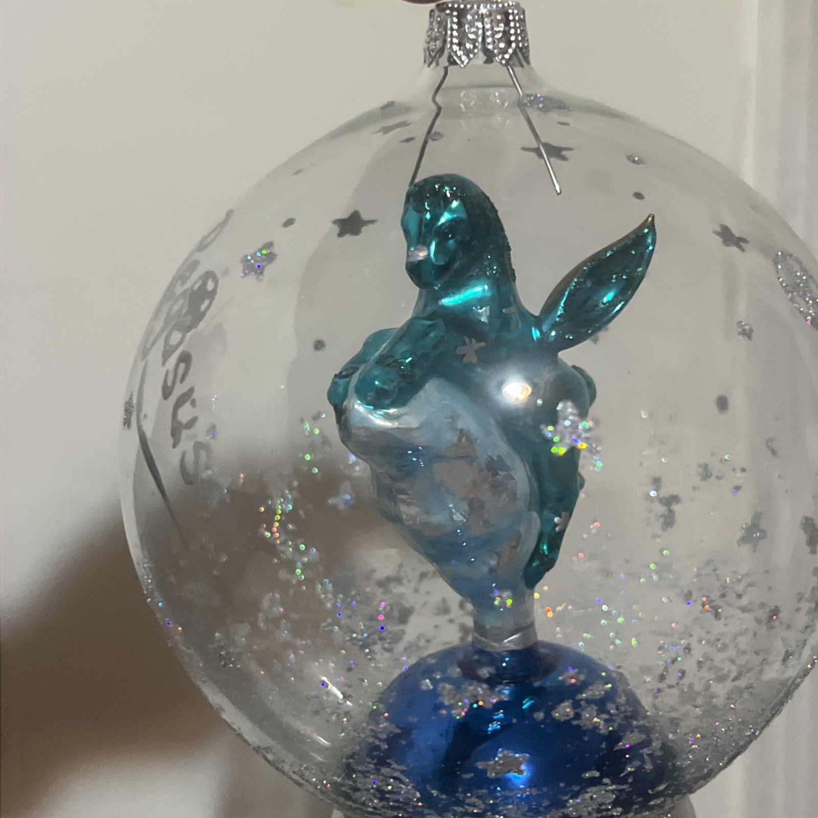 Pegasus Blown Glass ornament Ball Christmas figurine clear.