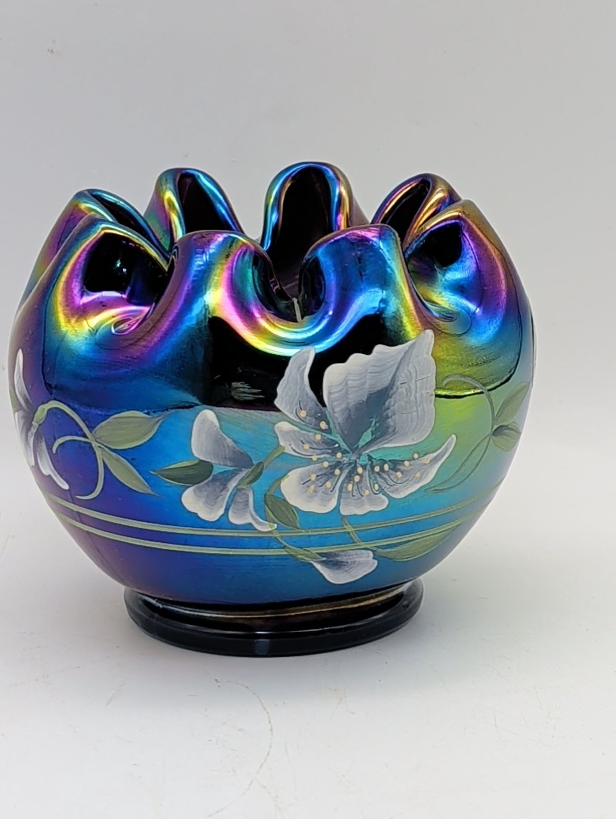 Fenton Handpainted Amethyst Plum Carnival Iridescent Glass Vase Candle Holder