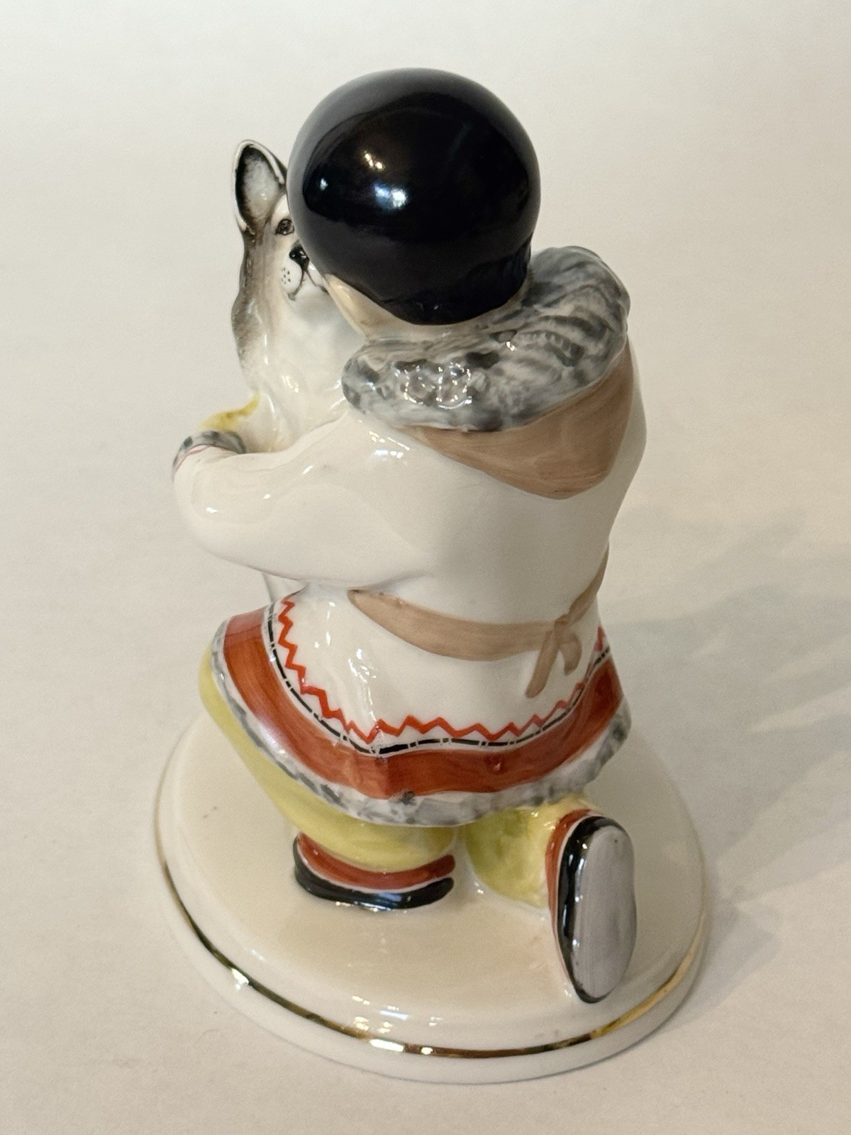 Vintage LFZ Lomonosov USSR Russian Yakut Boy Child Husky Dog Porcelain Figurine