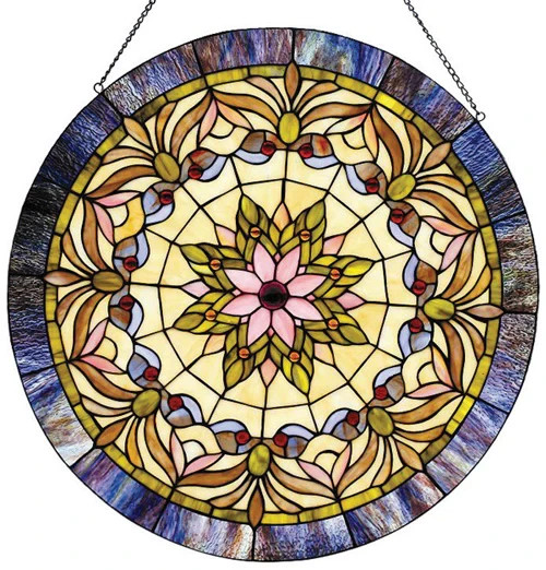 Stained Glass Tiffany Style Round Window Panel Suncatcher Handcrafted