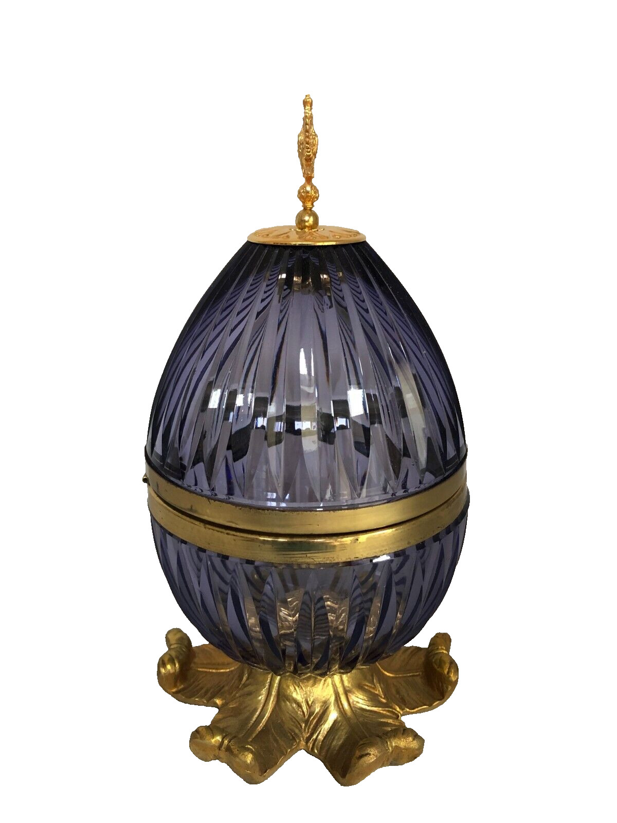 Antique French Hand Cut Light Amethyst Color Hinged Box with Double Head Eagle.