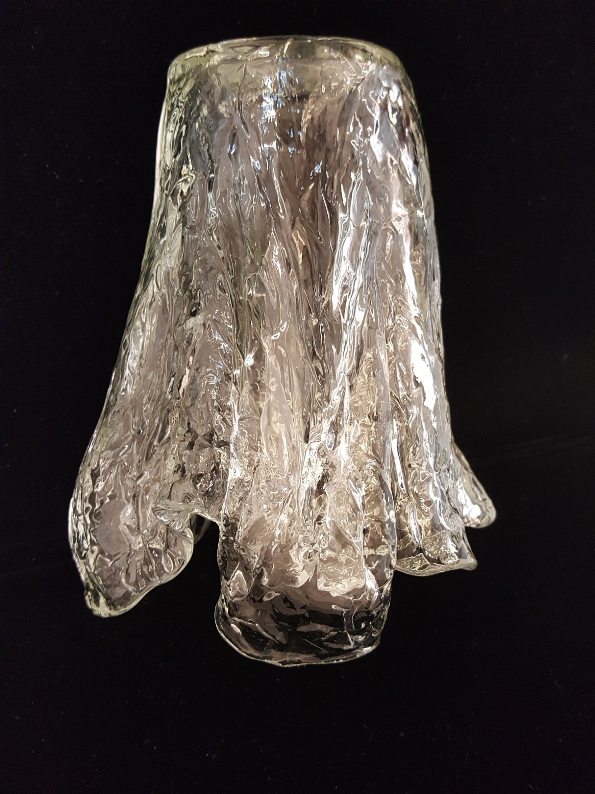 Vintage modernist abstract organic hand blown art glass vase clear 7 3/8″ tall