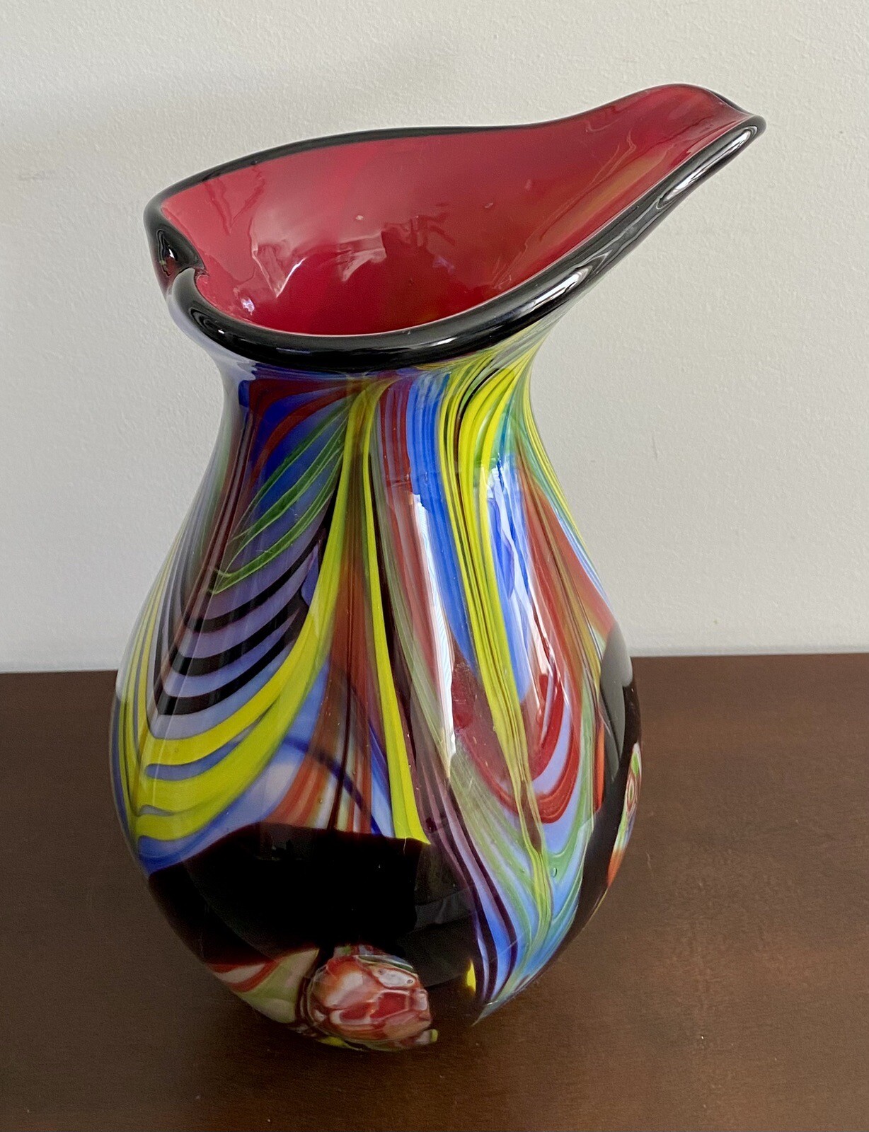 Vibrant Possibly Luxury Lane Hand Blown Abstract Teardrop Art Glass Vase