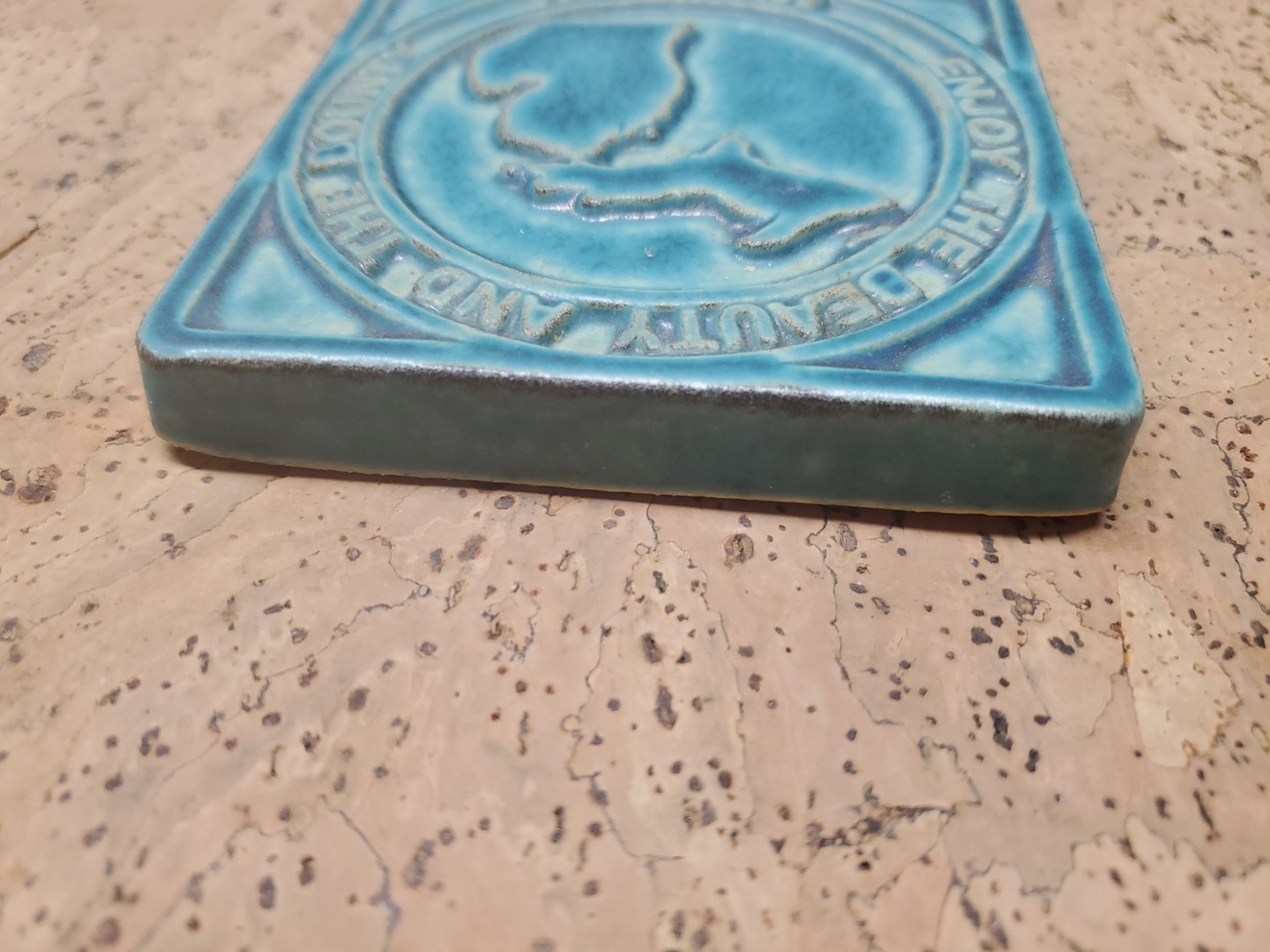 PEWABIC DETROIT MICHIGAN Decorative Tile Blue/Green 3.75″ 2007