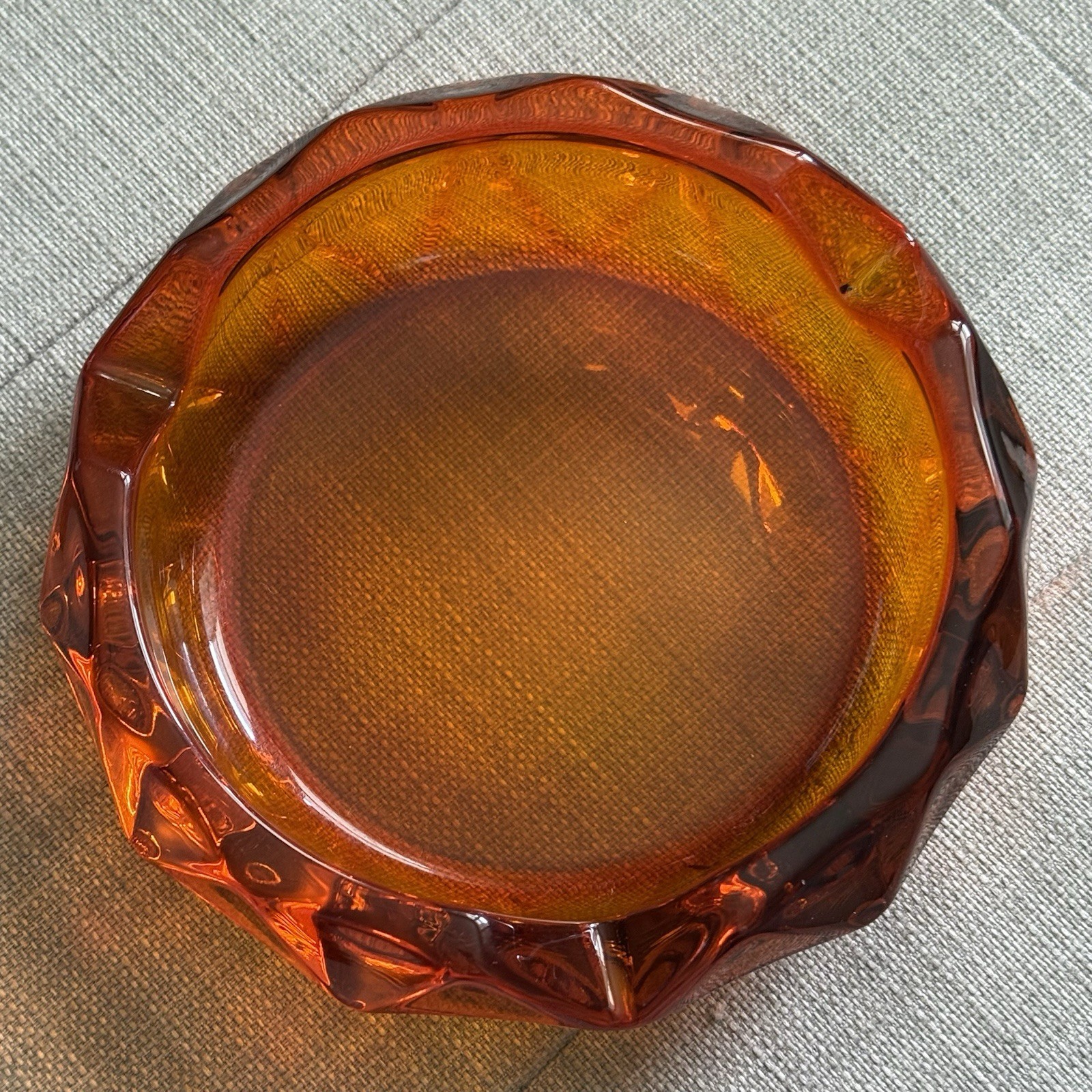 VTG Viking Glass Diamond Point Ashtray 6.5” In Persimmon Orange – MCM Art Glass