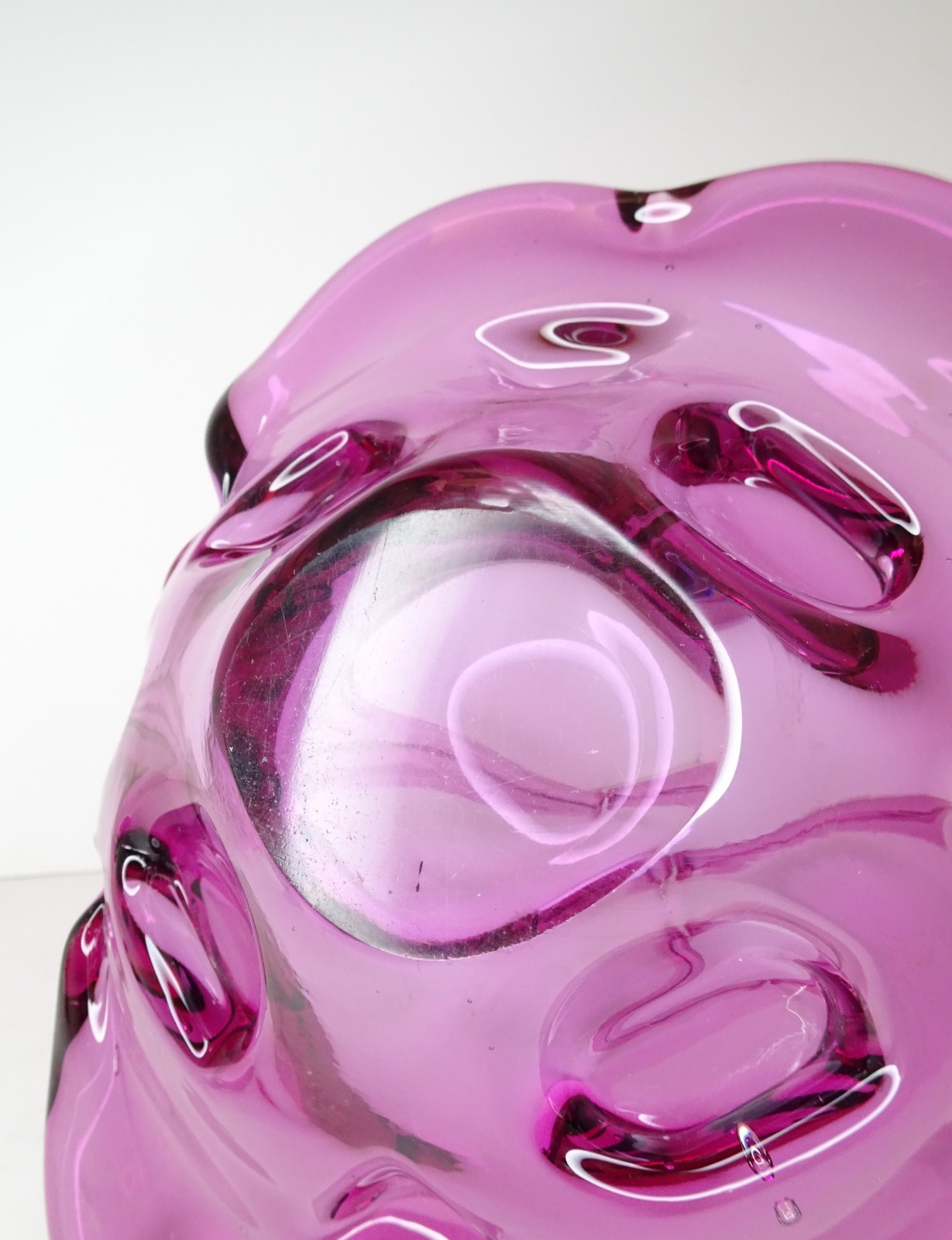 Large MURANO 26cm Tall Vintage Pink Glass Freeform Basket Bowl Dish