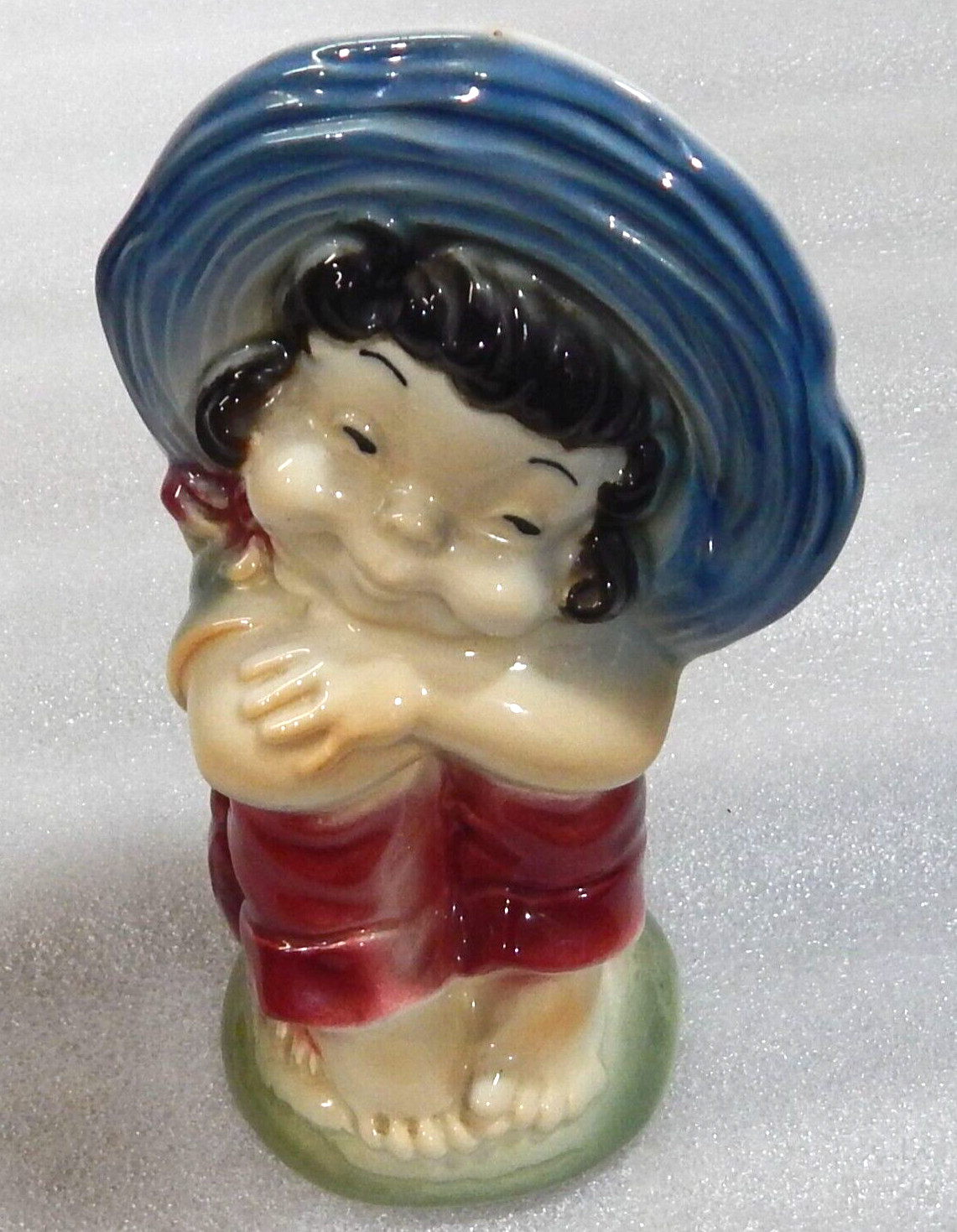Vintage Royal Copley Vase Farm Girl Blue Bonnet 7 3/4″ Beautiful Condition