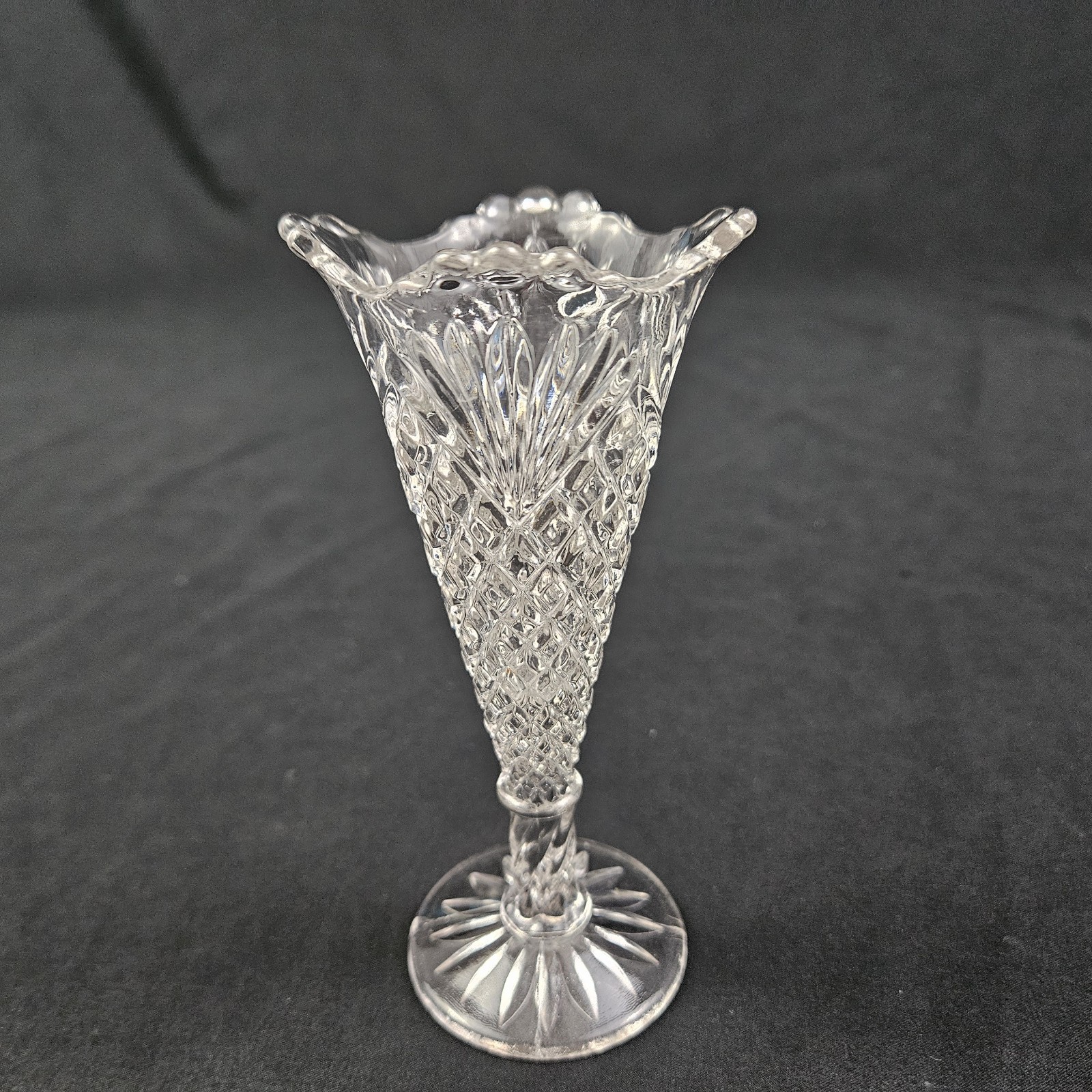 Vintage Bud Flower Vase Glass Pineapple Fan Holbrook Propagator US Glass Co