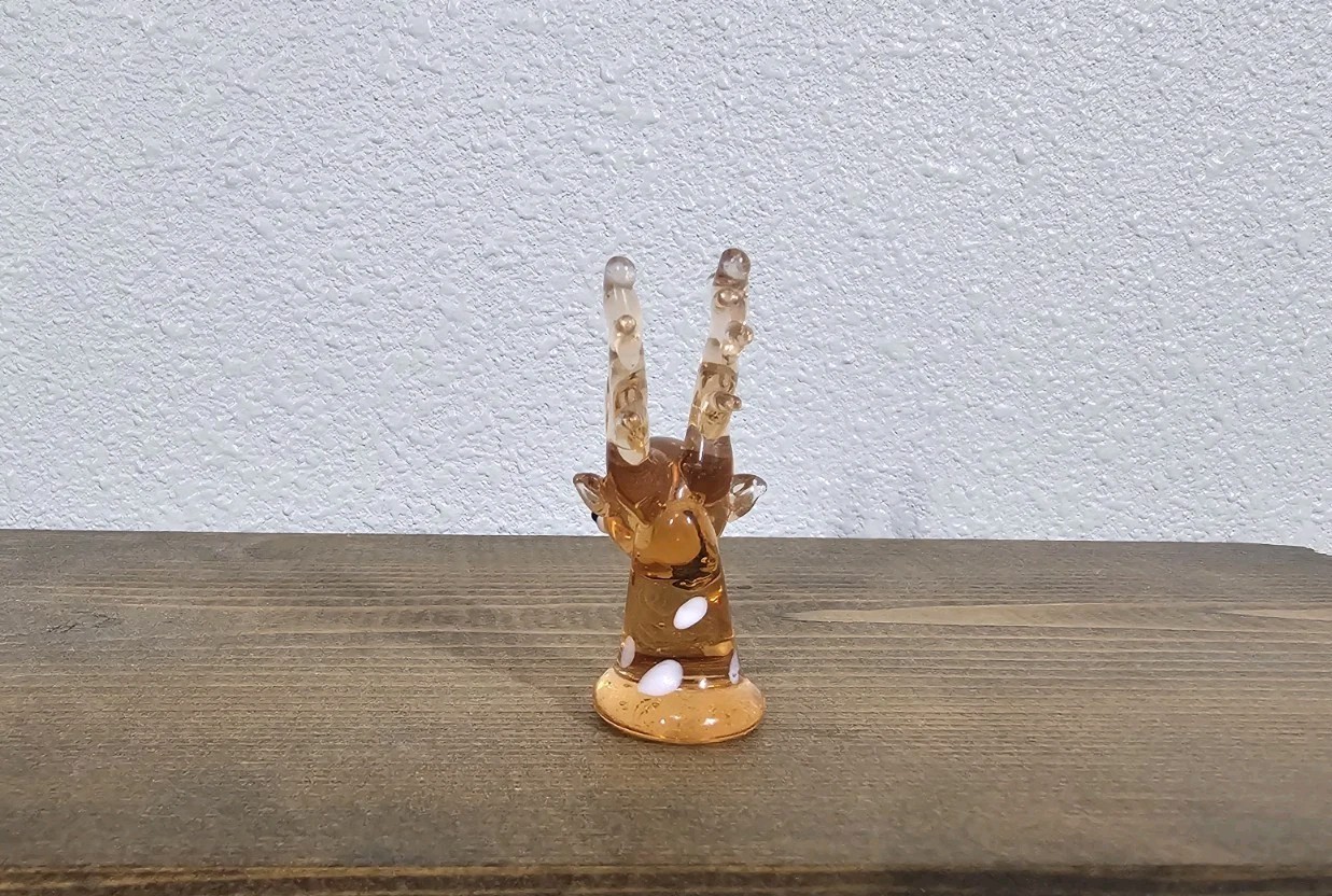 Vintage Blown Art Glass Amber Christmas Reindeer Deer Miniature Figurine 2″