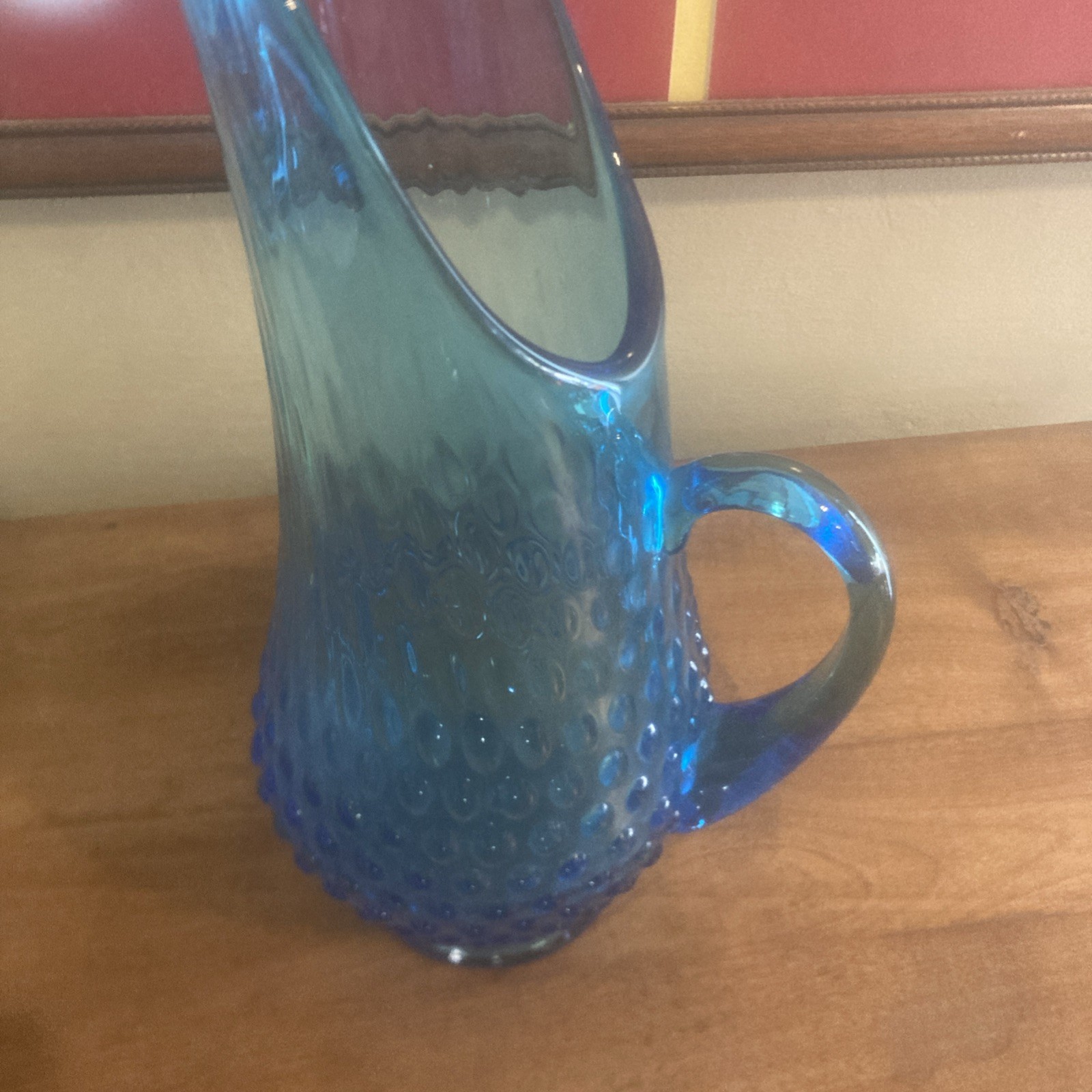 Kanawha Blue Swung Pitcher Vase Hobnail With Handle 12” Excellent Condition