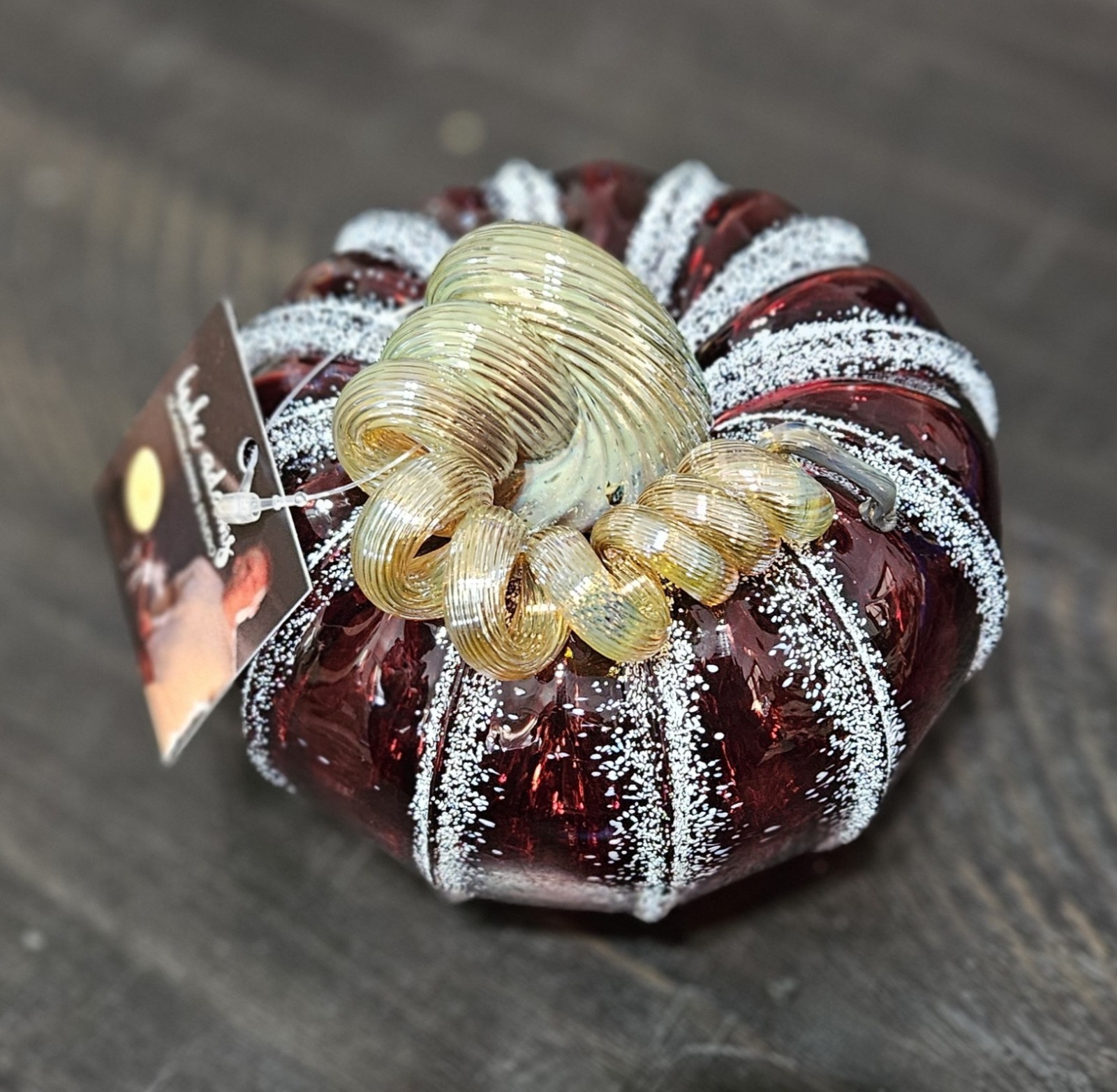 Luke Adams Glassblowing Studio White Frosted Cranberry Pumpkin, Squat Size