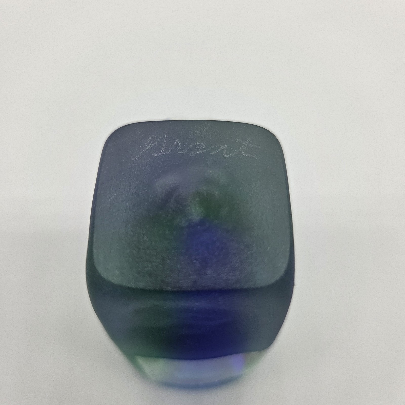 Vintage Jim & Connie GRANT Frosted Glass Blue/Green 5 1/4″ Perfume Bottle Signed