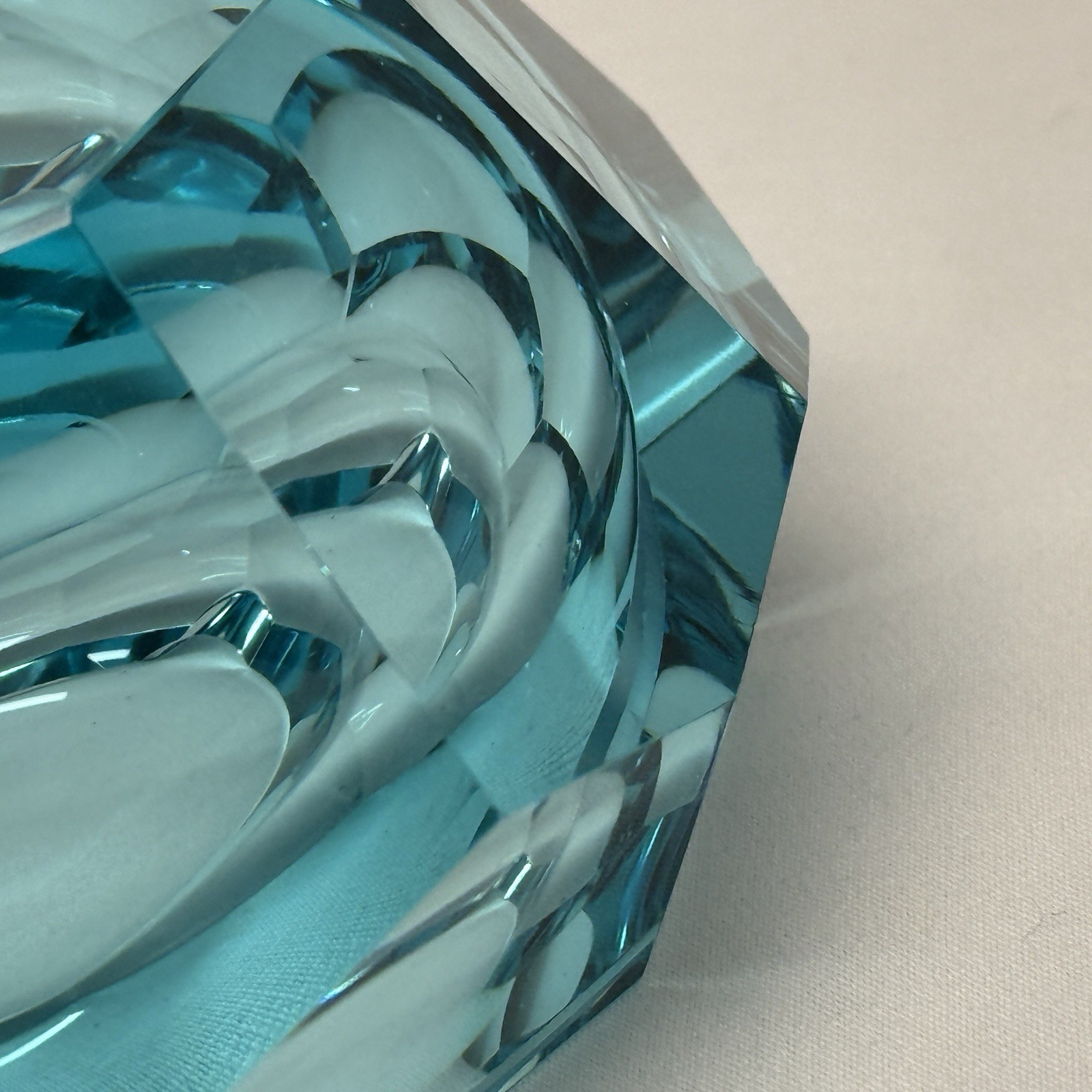 Uranium Turquoise Moser Gem Style Glass Ashtray w/ Imperfections