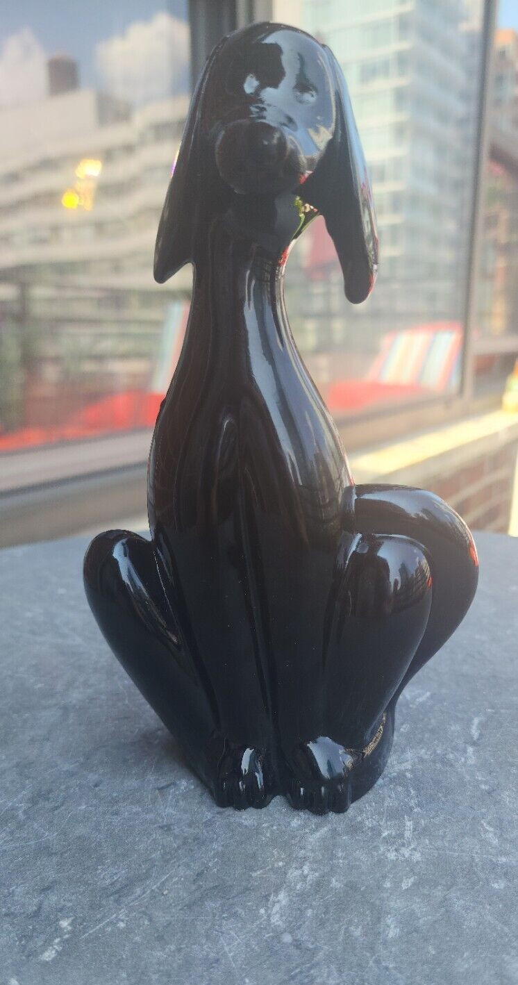 Viking Glass Epic Dog Rare Shiny Black Hound Figurine 8″ MCM By Mosser Heavy