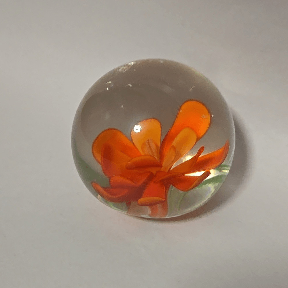 Vintage Pink Orange Art Glass Flower Dahlia Mum Paperweight Lot 4P