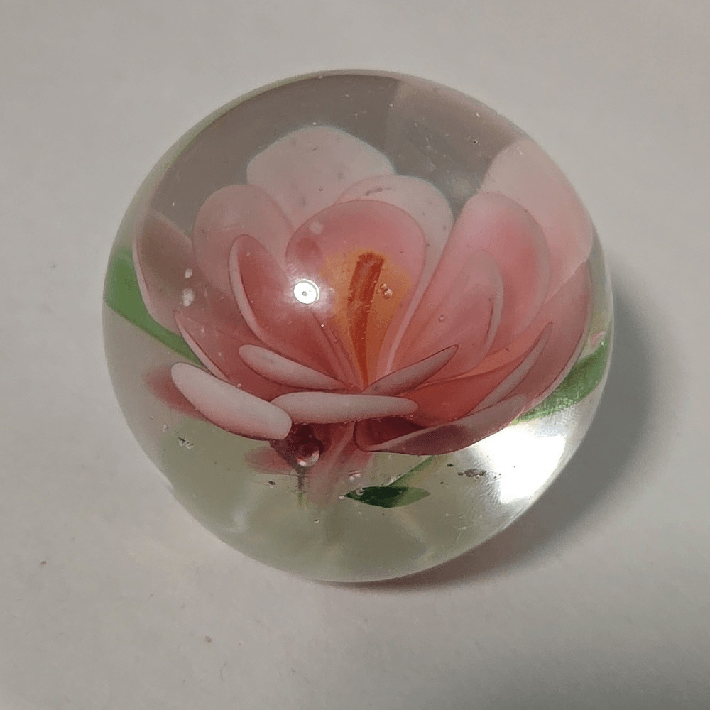 Vintage Pink Orange Art Glass Flower Dahlia Mum Paperweight Lot 4P