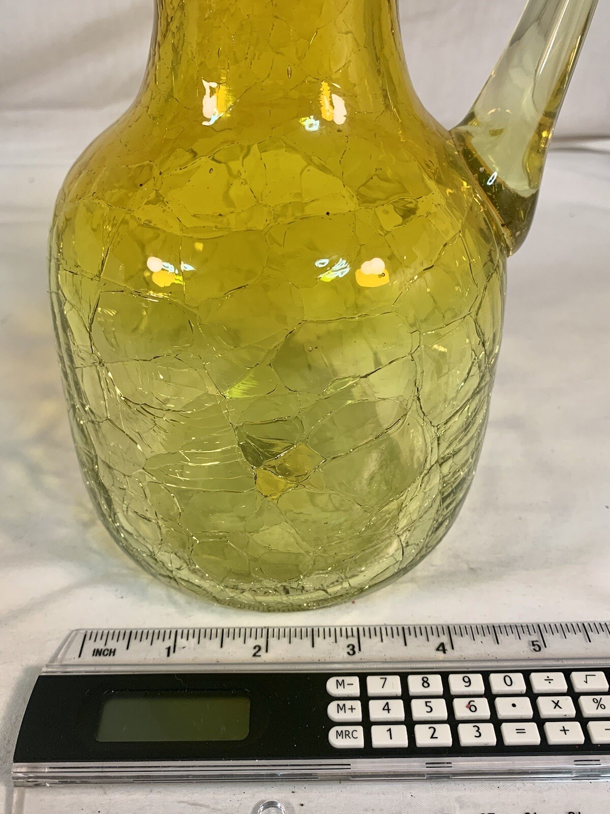 BLENKO Yellow CRACKLE GLASS Pitcher ~ 9″ Size NICE!