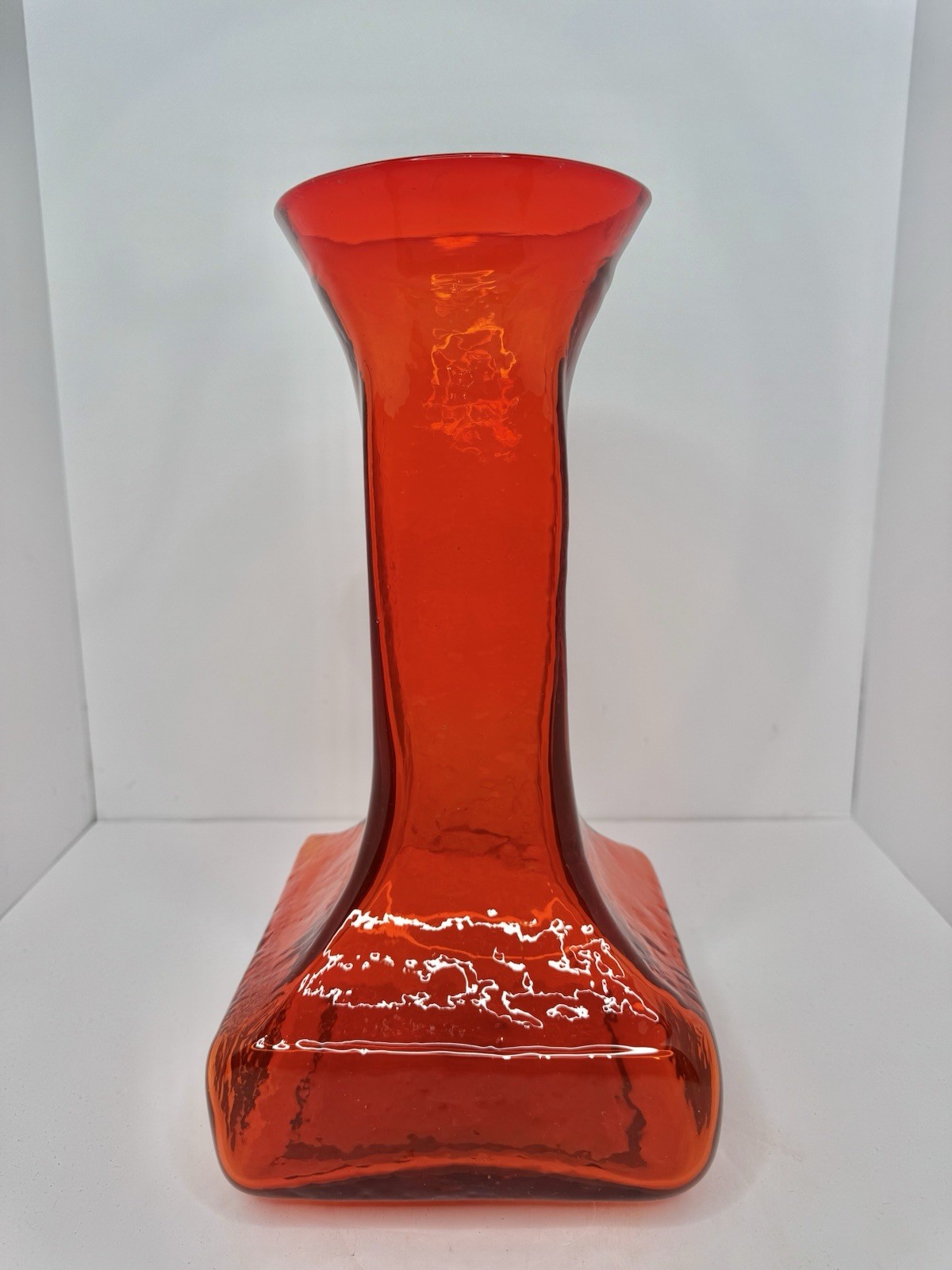 HTF Vintage MCM Indiana Handcraft 6525 Square Textured Vase Orange Wayne Husted