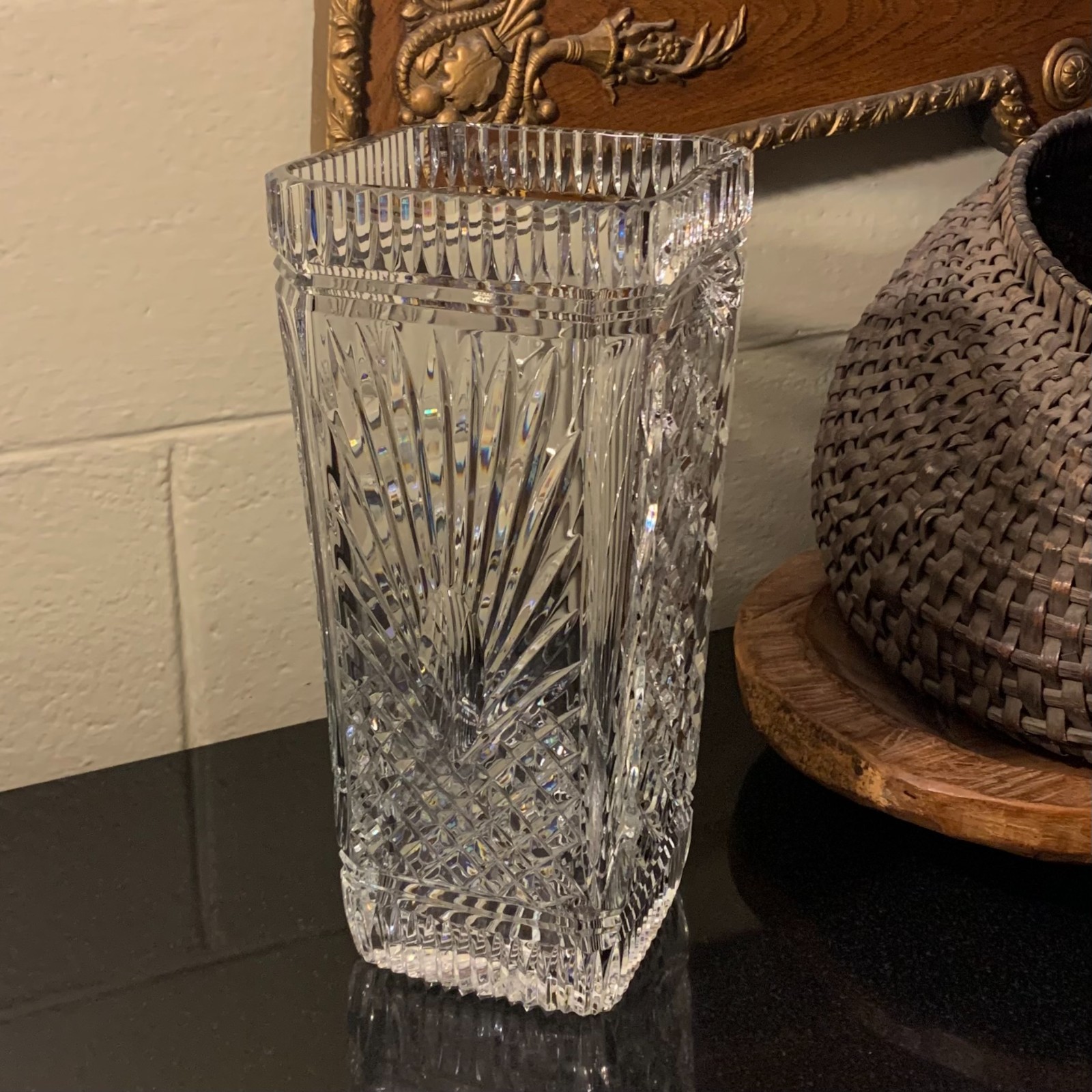 House of Waterford Crystal Four Seasons 12″ Square Vase All Unique Cut Sides