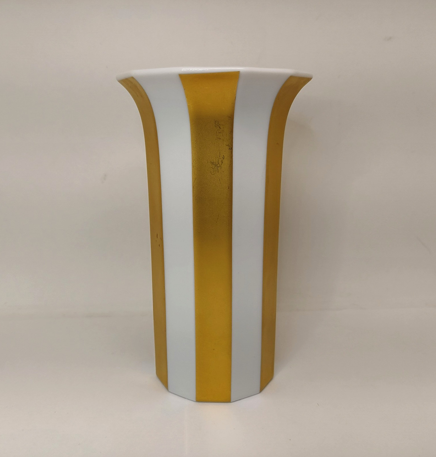Tapio Wirkkala Rosenthal Studio-linie Polygon Porcelain Vase White & Gold 6”