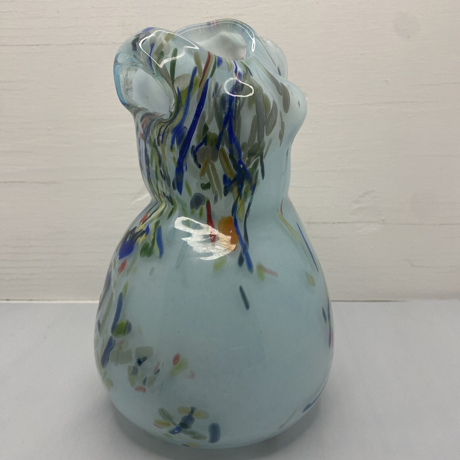 Hand Blown glass Dress vase 8” tall unique one of a kind piece
