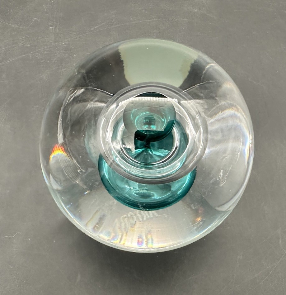 Artcristal Bohemia Round Sphere Teal Clear Paperweight Figurine Art Glass