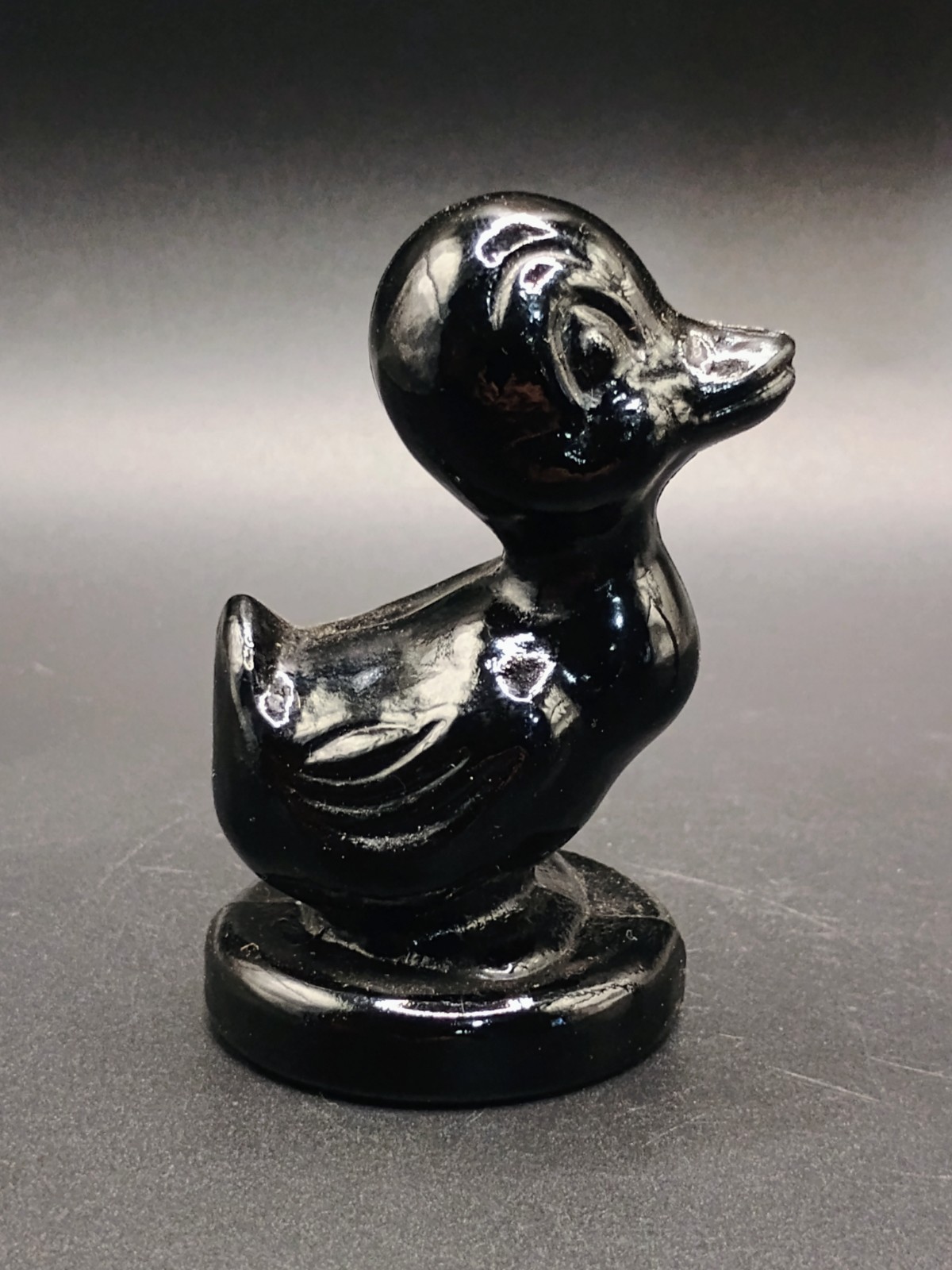Vintage Boyd Glass “Debbie Duck” Miniature Figurine in Black Slag Glass