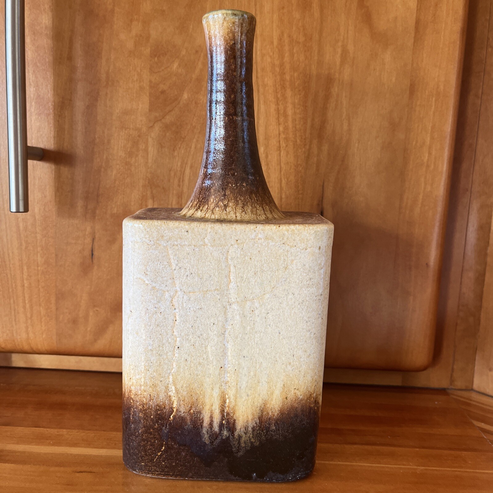 Vintage Art Pottery Long Bottle Neck Vase Artist Signed 1978 -Daniel Cassiet?