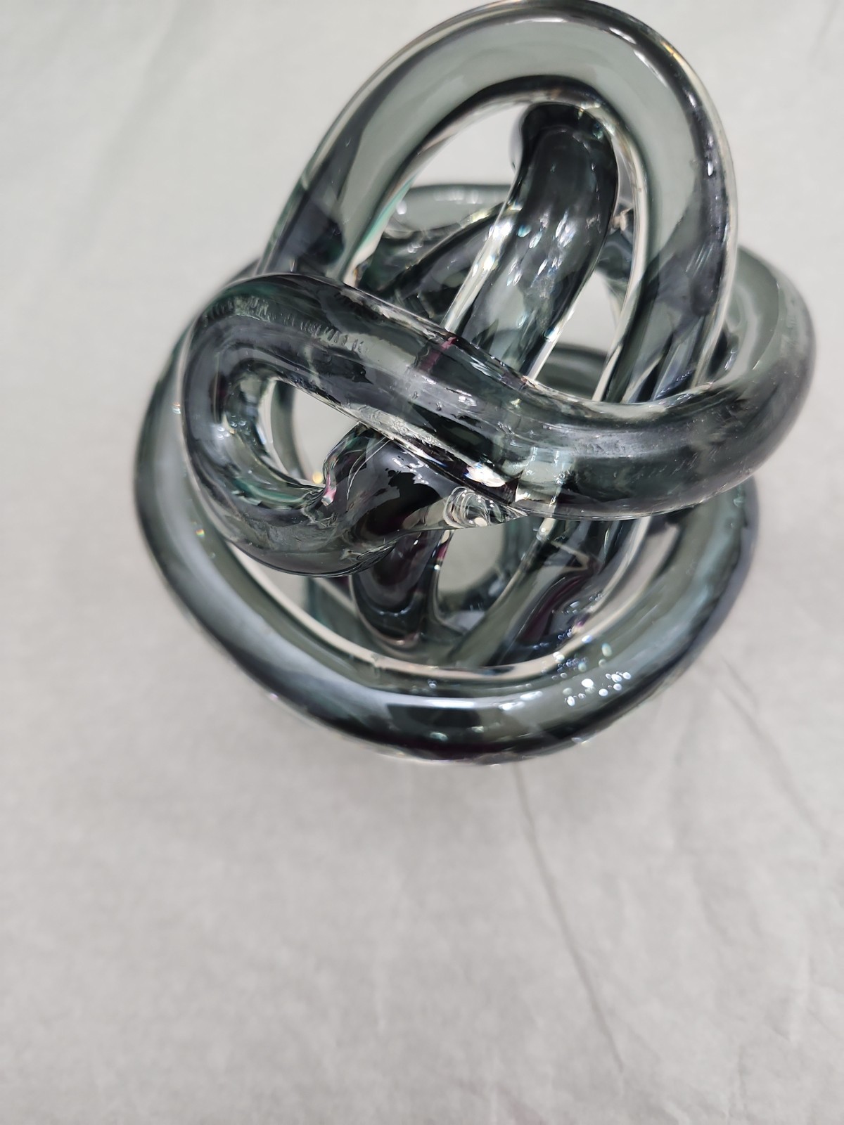 Hand Blown Grey Glass Rope Design Art Sculpture