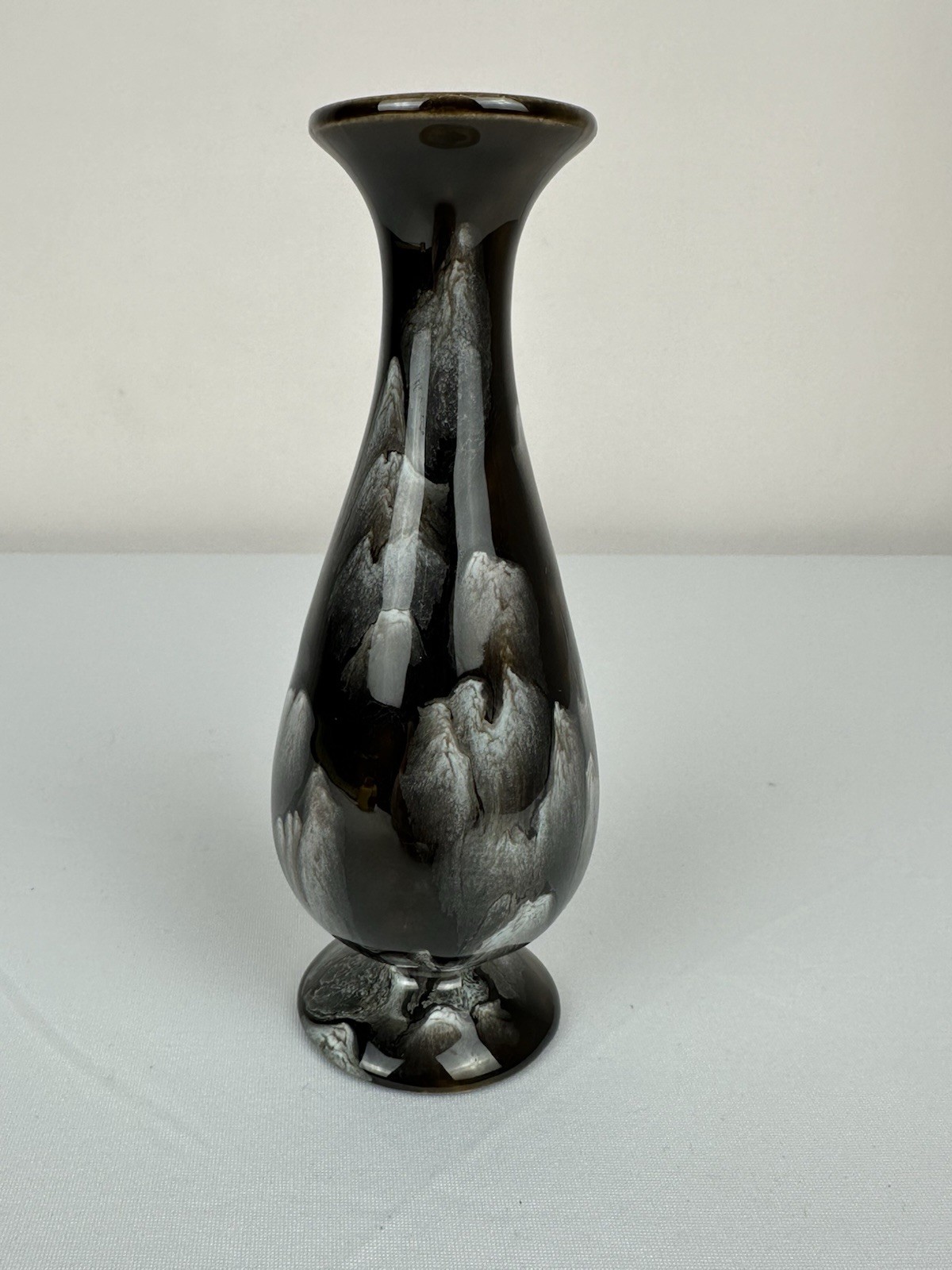 Black Crystalline Glaze Studio Pottery Vase Silver Crystal Art Pottery 6” Modern