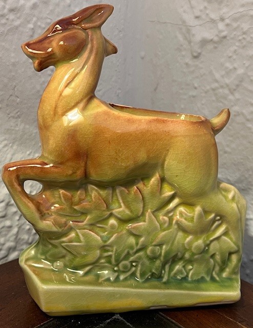 1940 Vintage McCoy Deer and Fawn Vase or Planter, 7.5″, Mint Condition!