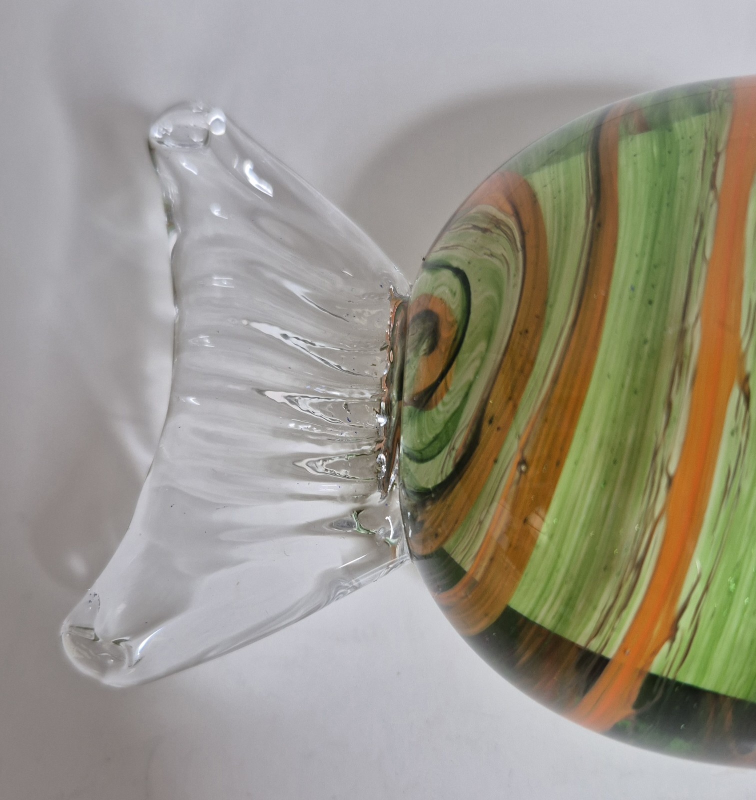 Handcrafted Glass Green And Orange Candy Sculpture 6.50″x 2.50″