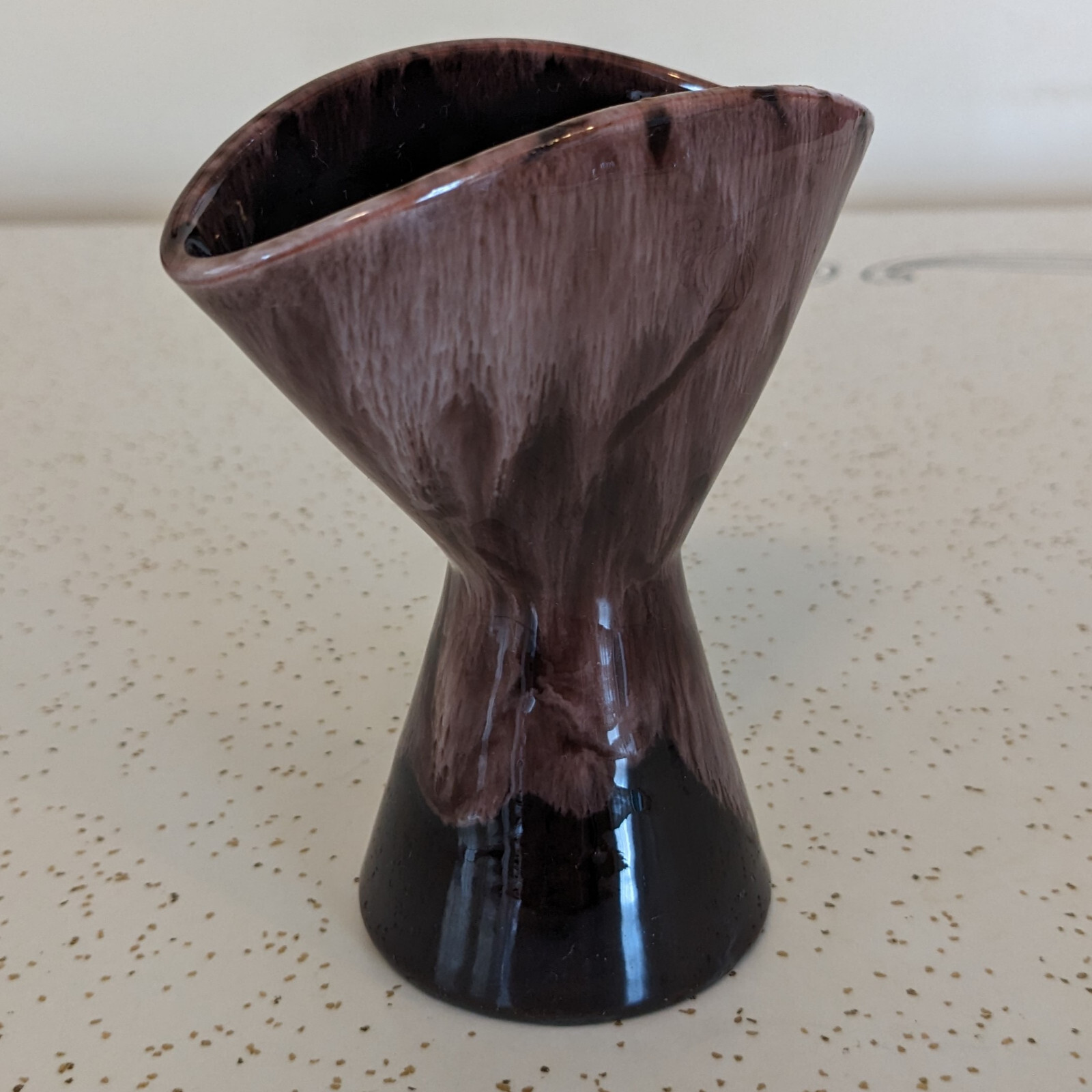 Vase 2 Fan Shaped Brown Flame Glazed 4 5/8 in Tall 2 1/4 in Base 4 1/8 in Top