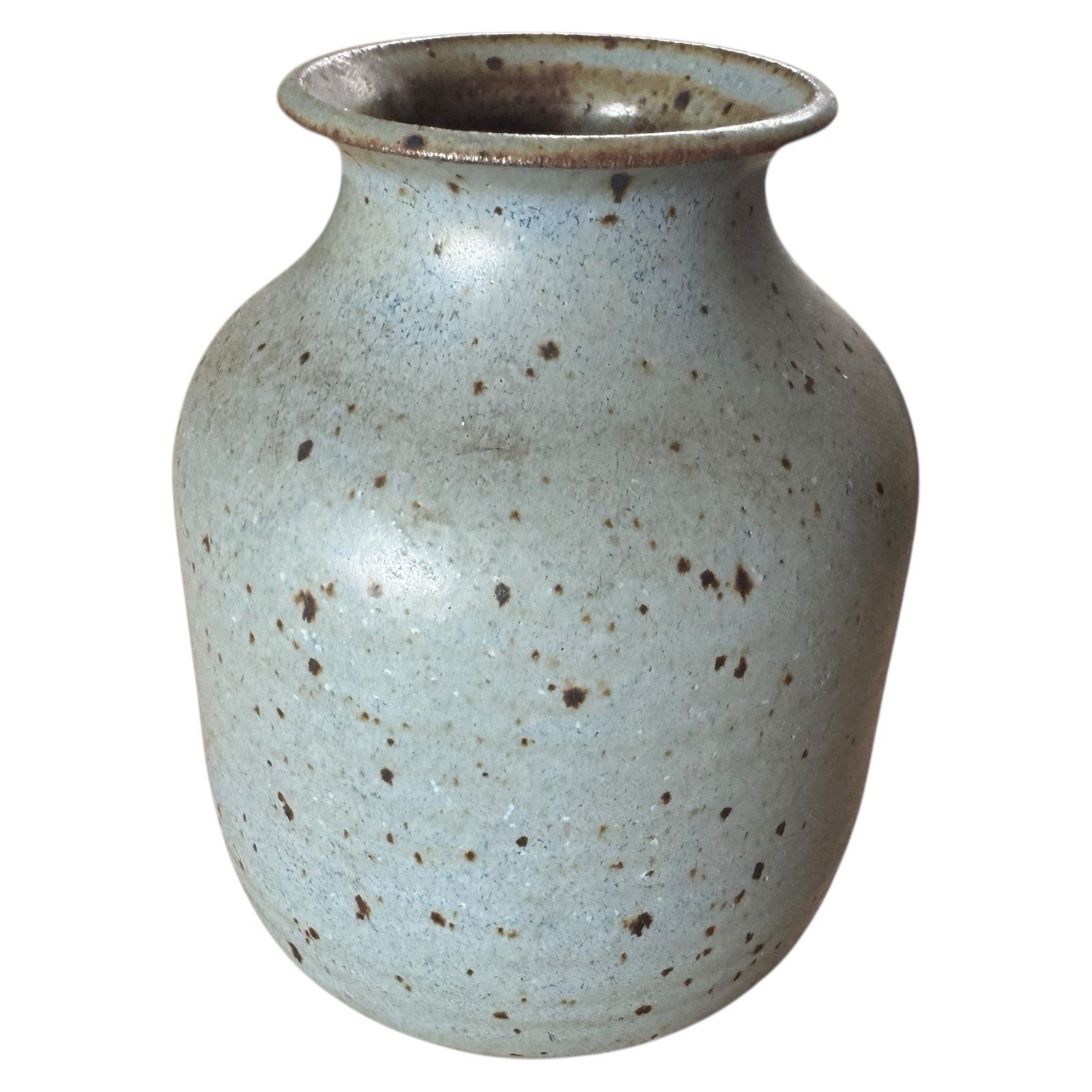 Vintage Handmade Pottery Vase Jar Matte Speckled Country Blue Signed Millener