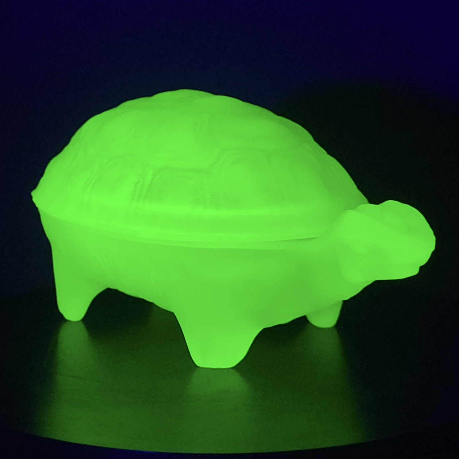 Uranium Glass Trinket Box Turtle Art Deco Vaseline Yellow Frosted Glass Box