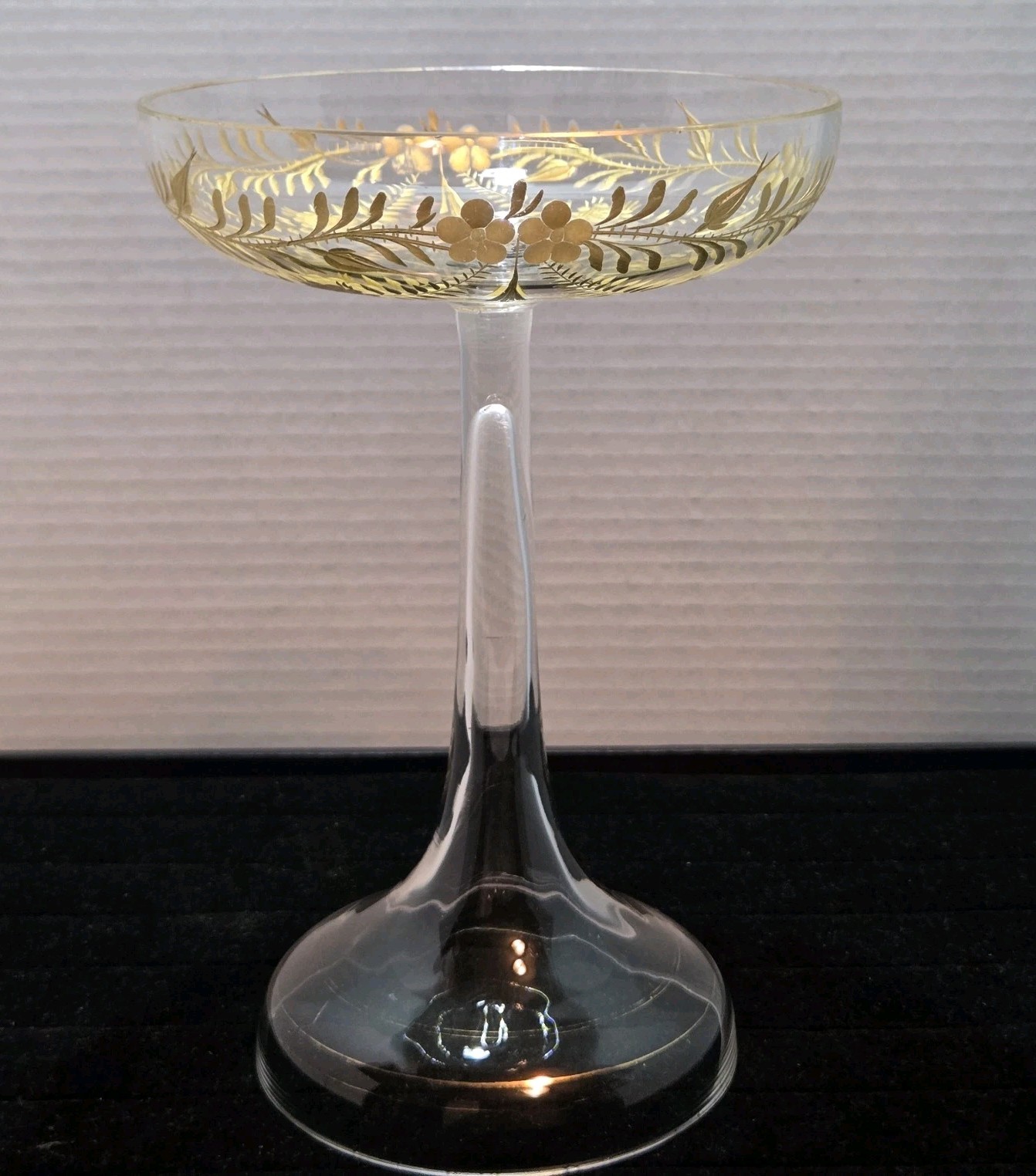 Antique Moser Tazza/ Compote Large Cut Crystal with Gold Gilt Intaglio Style 8″