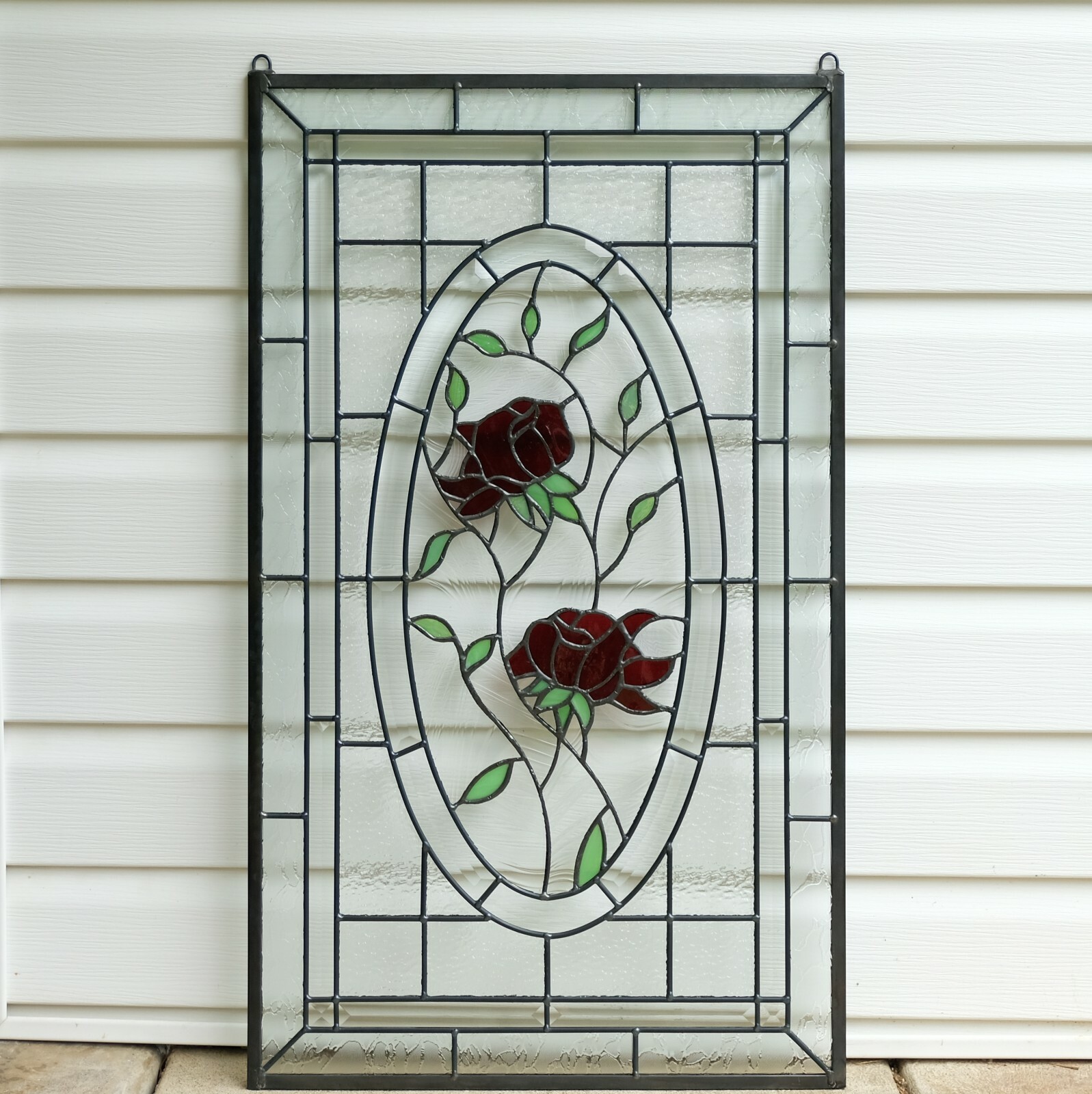 20″ x 34″ Stained Glass Window Panel rose blooming