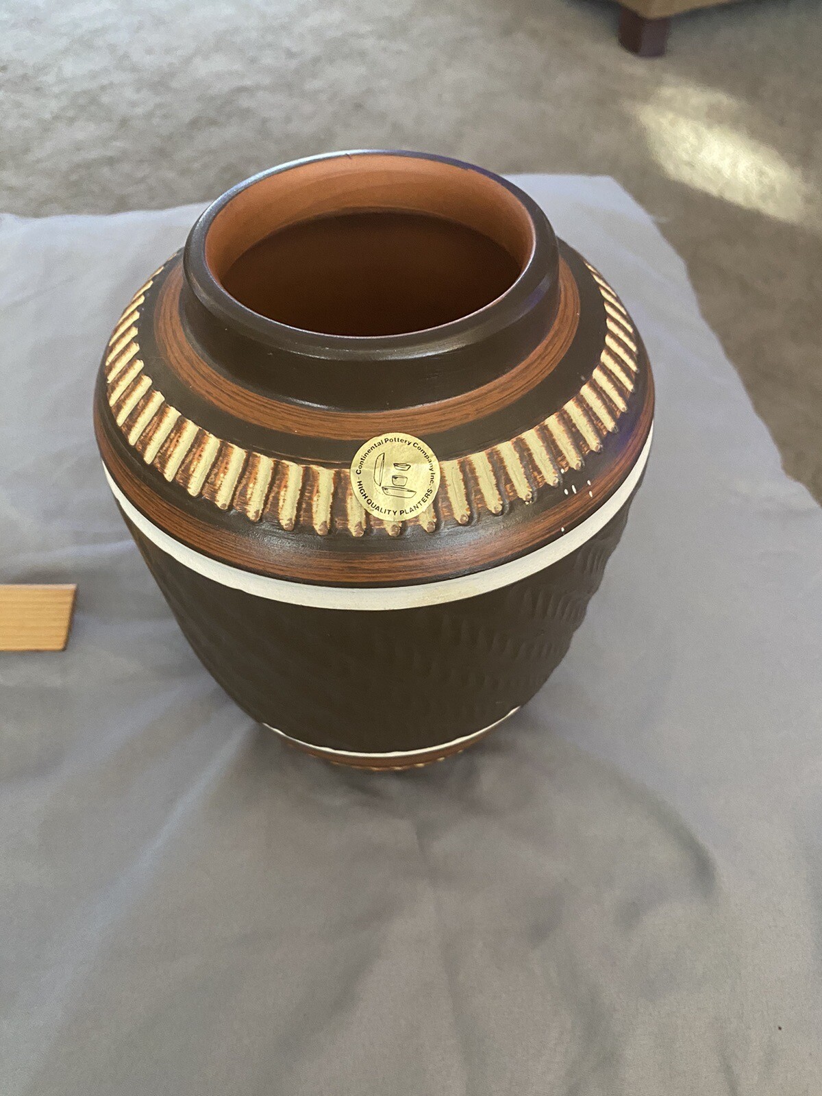 Continental Co. Pottery 1970s Hand Thrown Ceramic Vase, Brown Pot Detailed