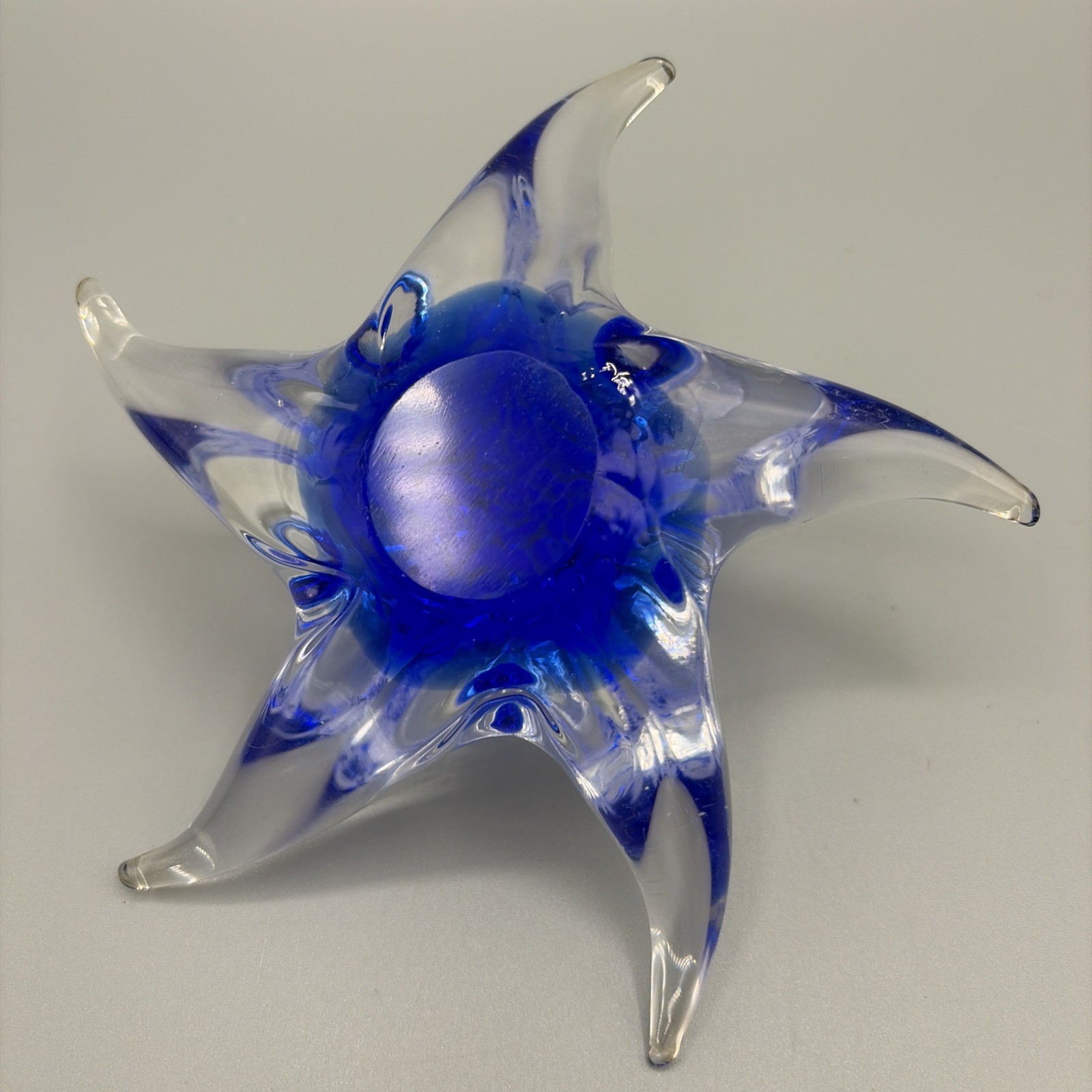 Glass Starfish Paperweight Swirl Vintage glass Blue-clear 6″ Murano style