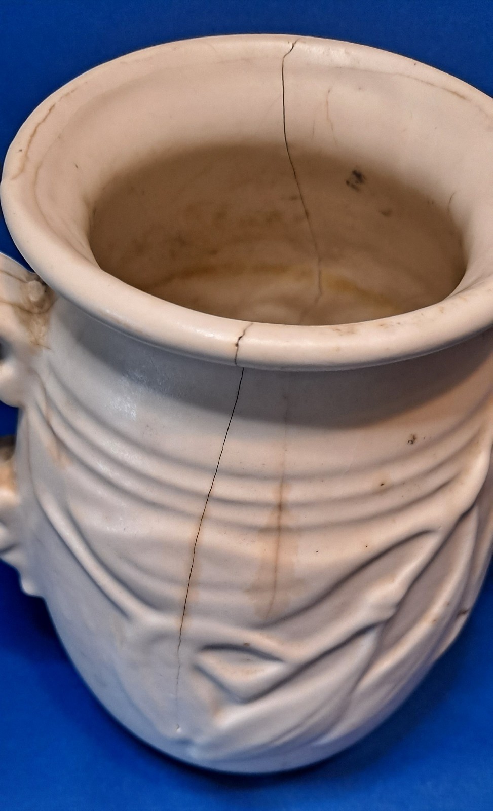 McCoy Pottery Vase Matte Embossed Cream Colored Ear Handles 7.25″ Shabby Chic 🥀