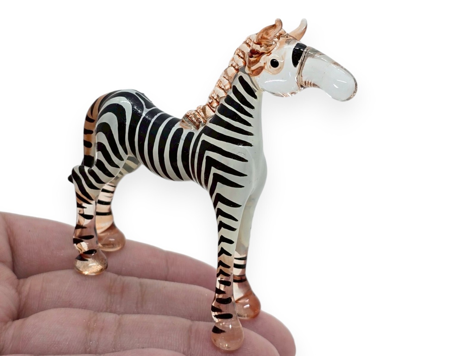 Hand Blown Glass Miniature Figurine Zebra Hand Painted Decor Gift Wildlifes Zoo