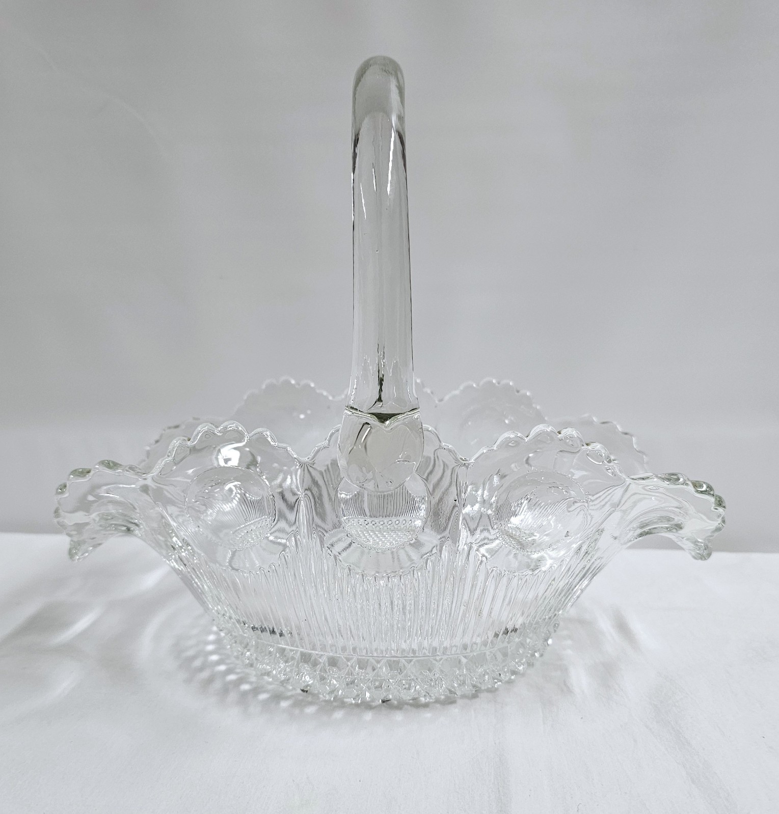 Rare U.S. Glass Manhattan Large Basket 11″ Long Clear EAPG Tiffin Bullseye