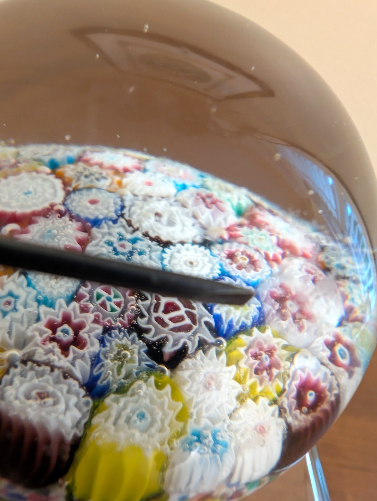 Vintage Murano Glass Italy Millefiori Star Flowers Art Italian Glass Paperweight