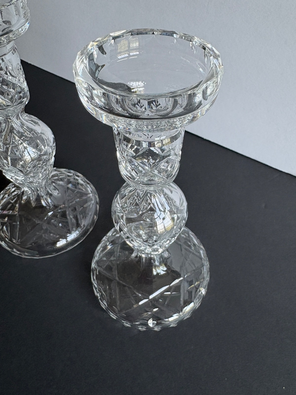 WATERFORD CANDLESTICK PAIR 7 1/2 IN. SINGLE LIGHT CANDLEHOLDERS SIGNED